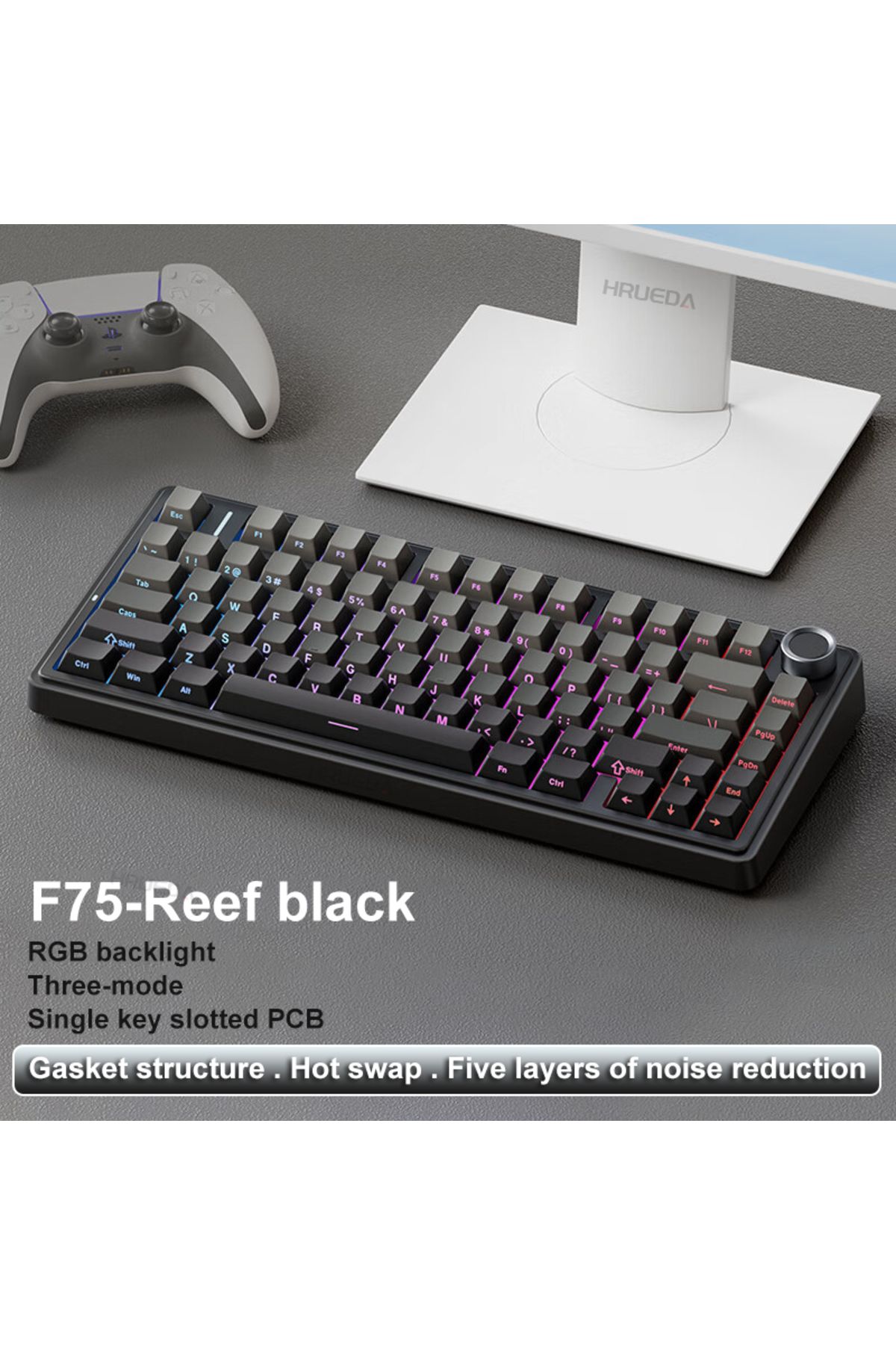 HRUEDA-Leobog Reaper Axis Reef Grey Aula F75 Oem Rgb Customized Hot-swap Pbt 75% 80 Keys Bluetooth 5.0/2.4g 1