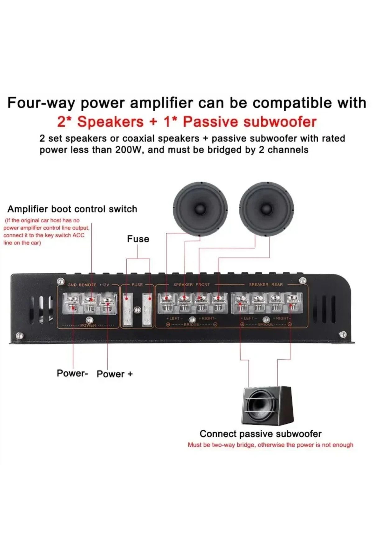 ZUIDID-Class AB Car Audio Modified 4-channel 4*80w High-power Audio Amplifier Four-door Speaker Active S... 4