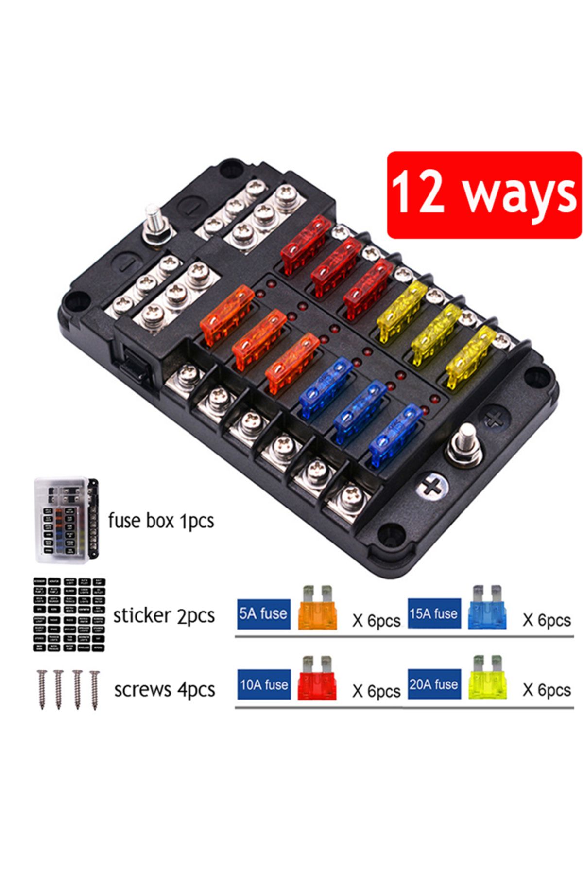 Choice-6/12 Ways Car Boat Fuse Box Holder Blade Fuse Holder Block With Warning Indicator 12V 36V Power D... 8
