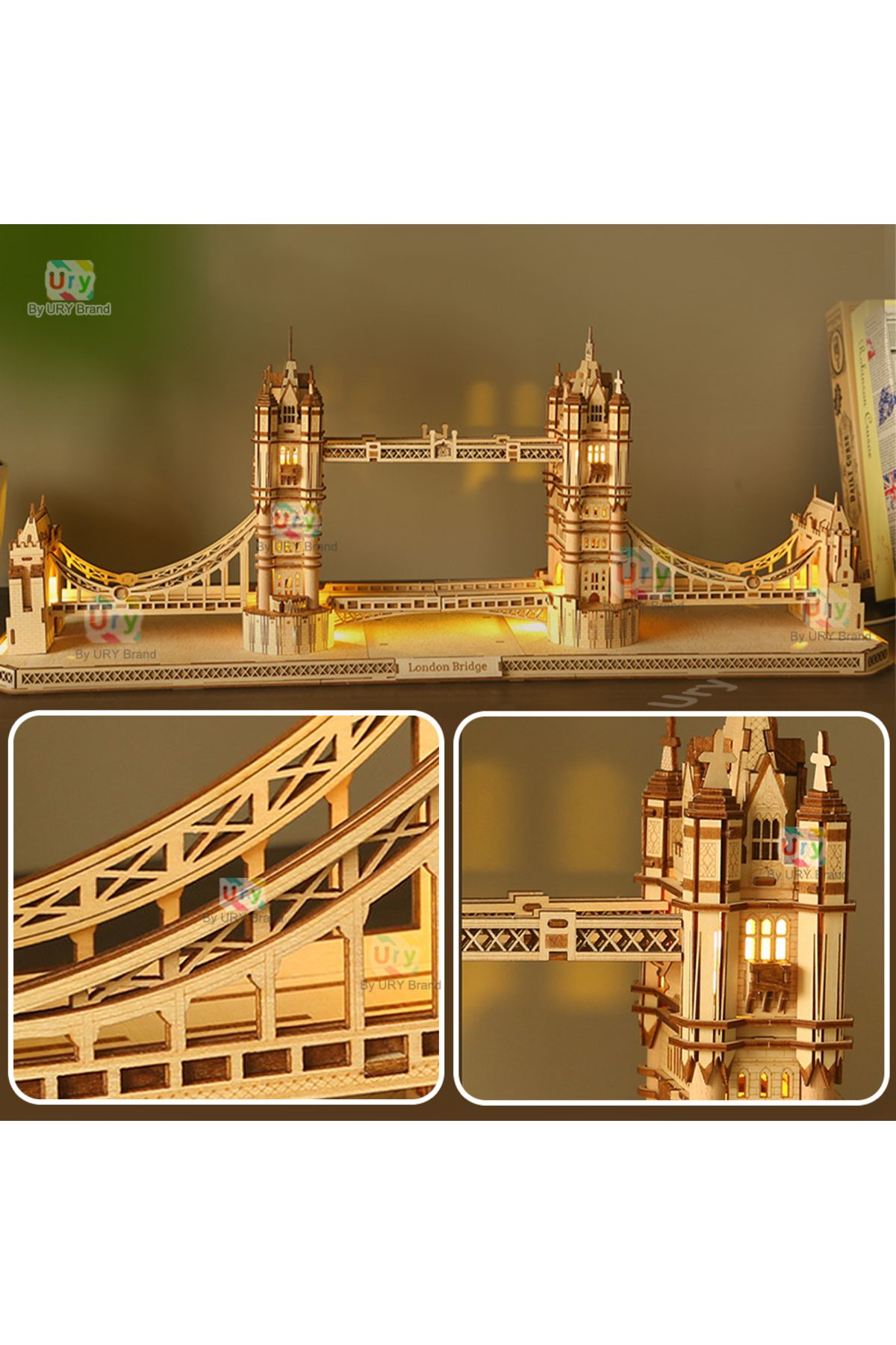 Choice-W0214p With Box Ury 3d Wooden Puzzle England London Tower Bridge With Light Led Retro Assembly Souve 4
