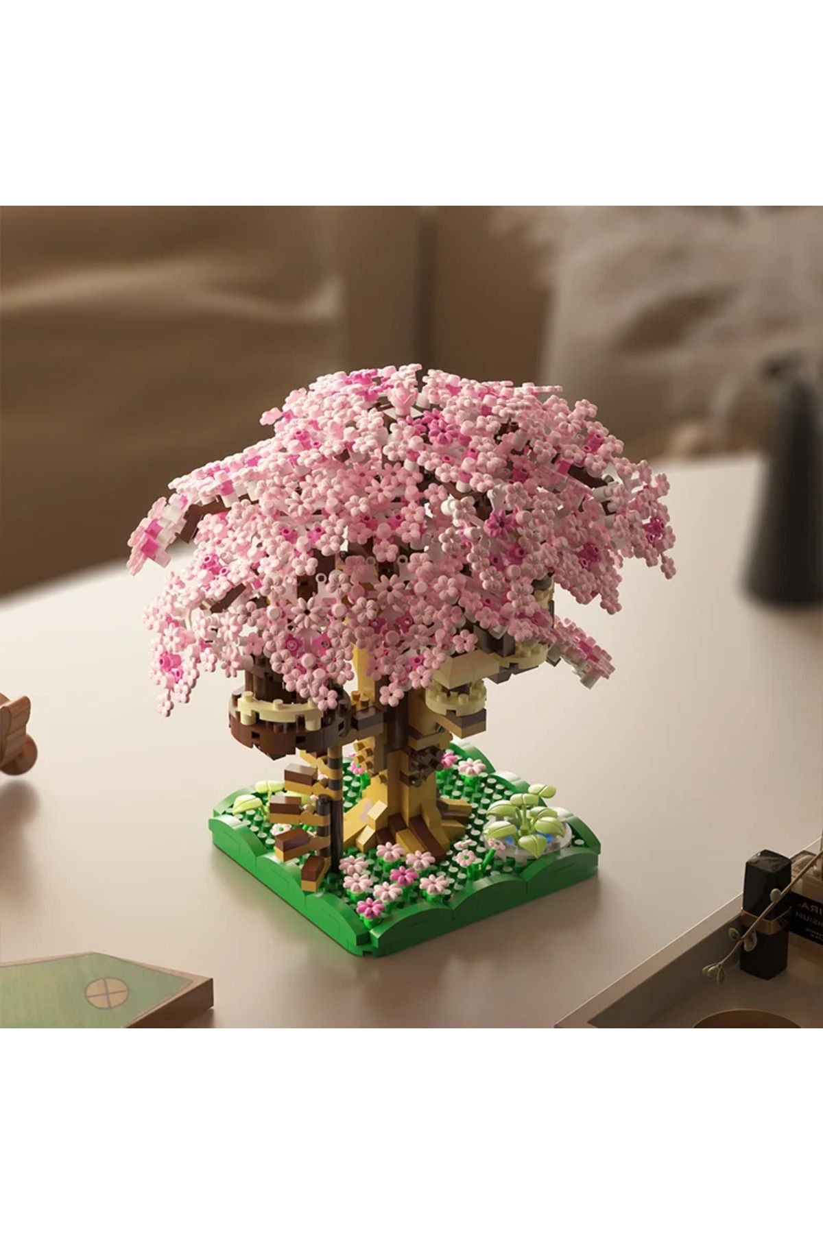 Choice-Small Pink Cherry Blossom Tree House Building Microparticle Building Blocks Compatible With Lego Gir 1