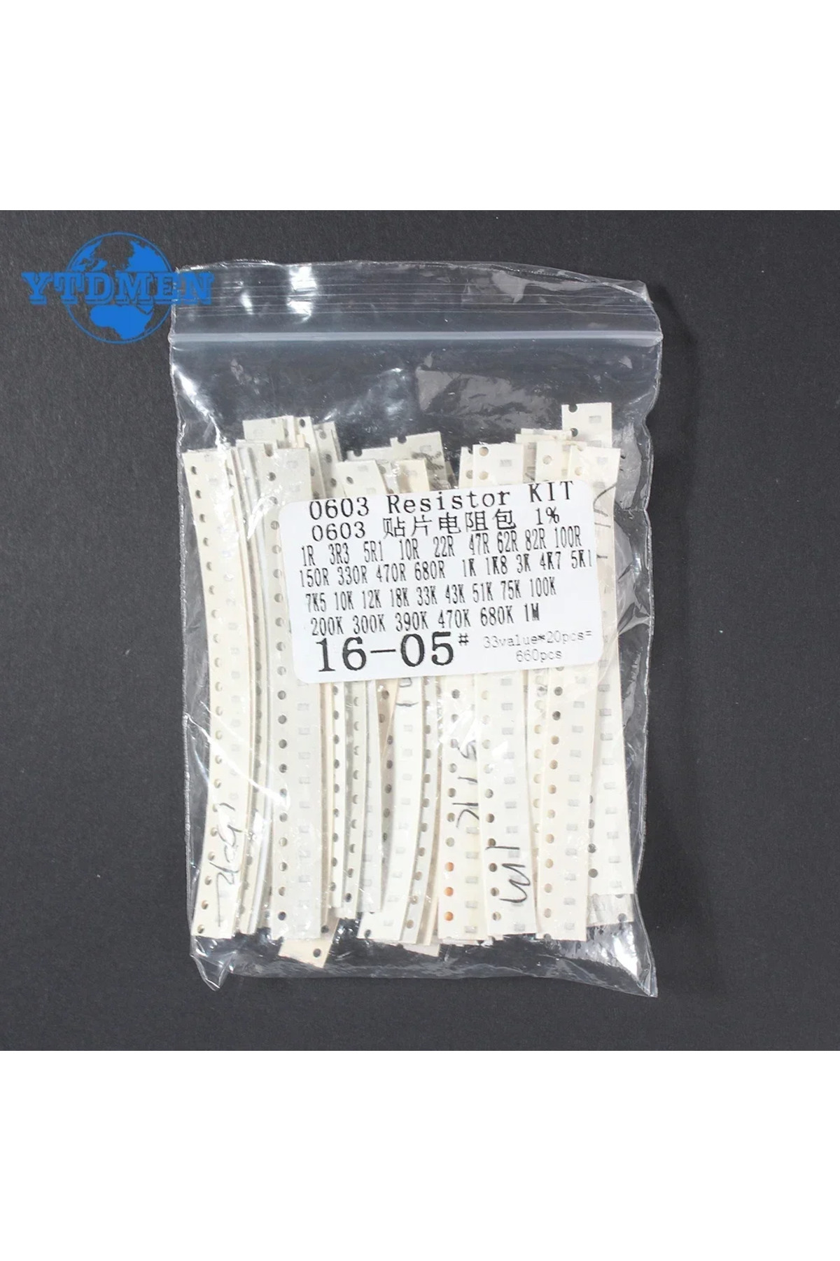 YTDMEN-660pcs 1206 1206 0805 0603 1210 Smd Resistor Sample Assorted Kit 1ohm-1m Ohm 1% 5% Resistance 33valu 4