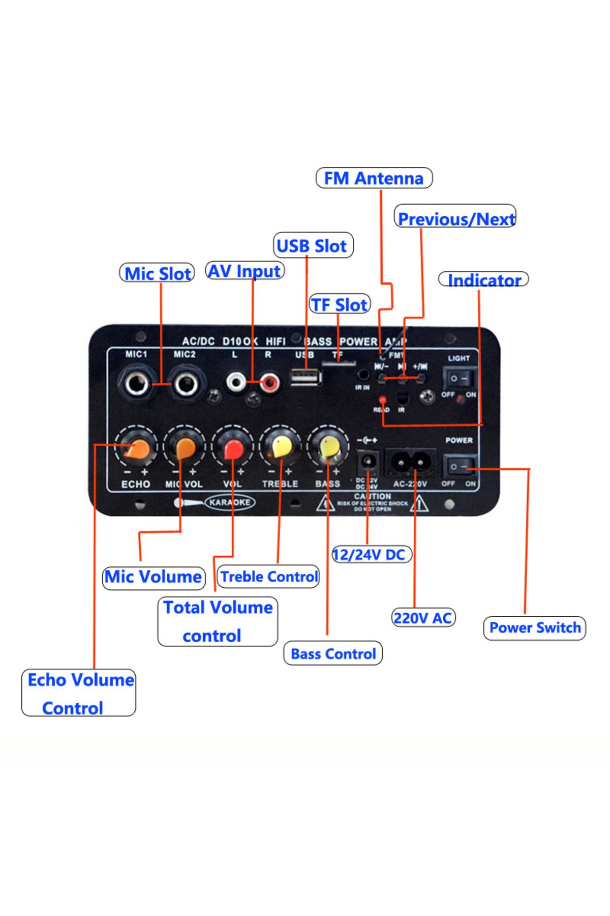 WAPUNO-D10-II 12V 24V Car Bluetooth Amplifier Board AUX TF Card USB 30-120W for 4 Ohm 40W Speaker 220V E... 4