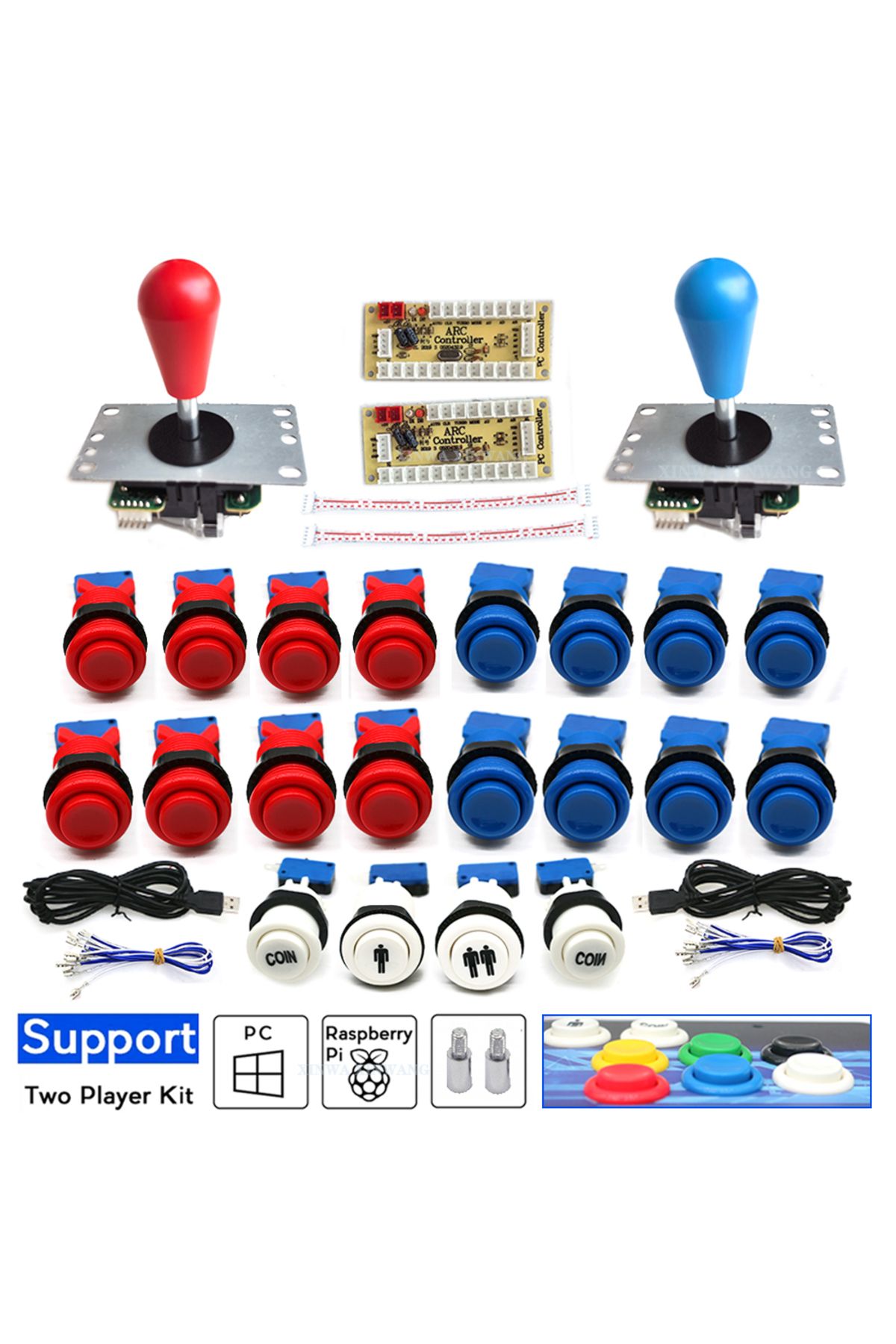 Choice-Red And Blue Arcade Joystick Kit 2 Player Set Zero Delay Usb Board Happ Push Button 8 Way Joystick F 1