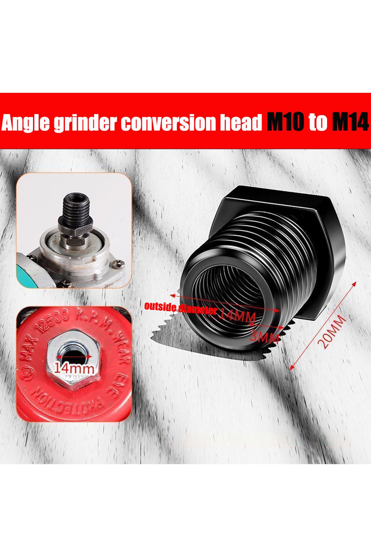 NIUXIANG-14mm Angle Grinder Attachment Adapter,m10 To M14/m16,black Quick Change Polisher Interface Connector 1