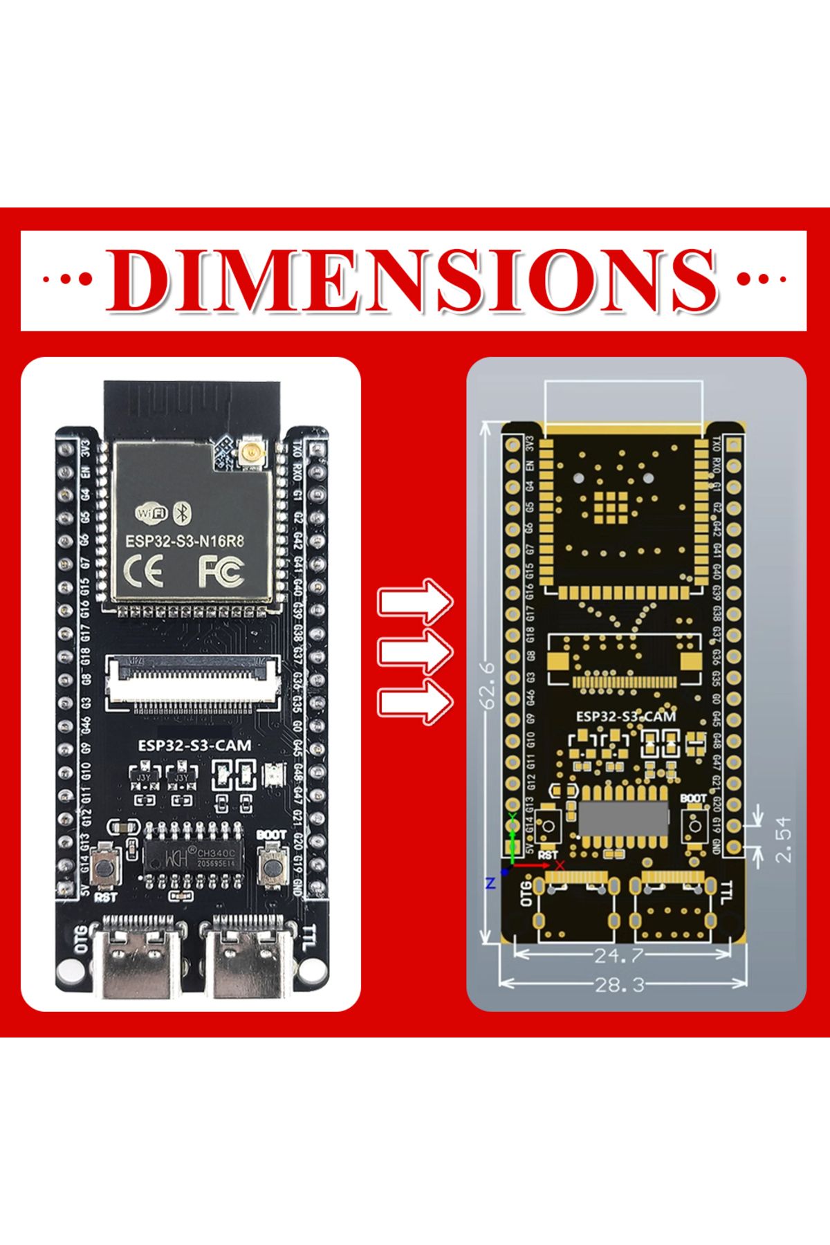 Choice-ESP32 S3 Development Board with IPEX 2.4G Wifi Module for Camera Module OV2640 8MB PSRAM 16MB FLA... 6