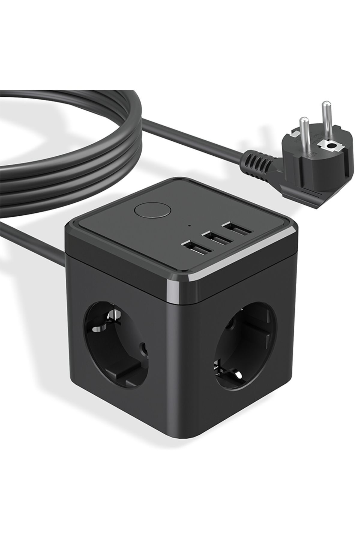 Choice-مقبس متعدد على شكل مكعب أسود مع منفذ شحن سريع USB، مقبس ثلاثي الاتجاهات مع مفتاح، 2 يورو و1 شوكو 1
