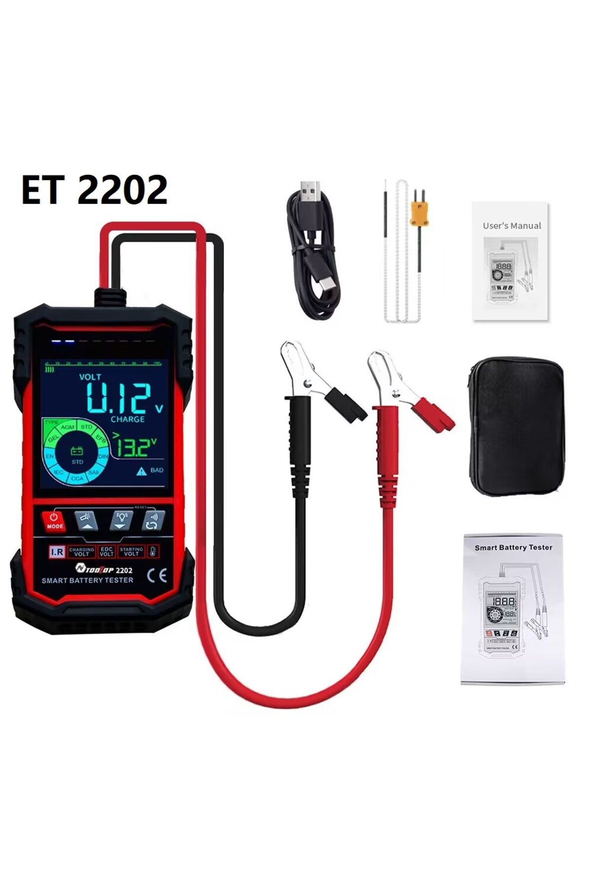 TOOLTOP-Et2202 12v 24v Battery Tester Internal Resistance Load Discharge Current Test 3.2 Inch Color 1