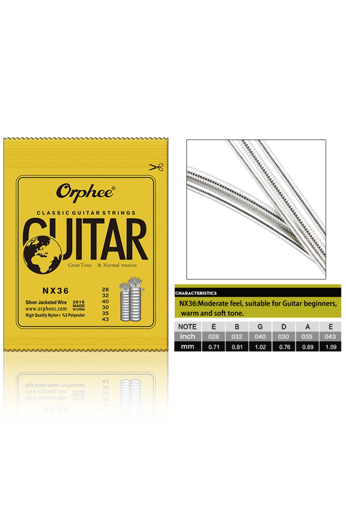 Orphee-Nx36 Classical Guitar Strings Nx35/nx36 6 Strings Silver Plated Nylon Guitarra Strings Classi 1