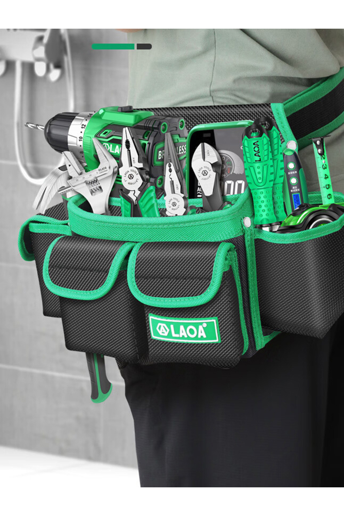 LAOA-Plus Size Electrician's Waist Bag Multifunctional Carpenter's Bag Thickened 1680D Oxford Fab... 8