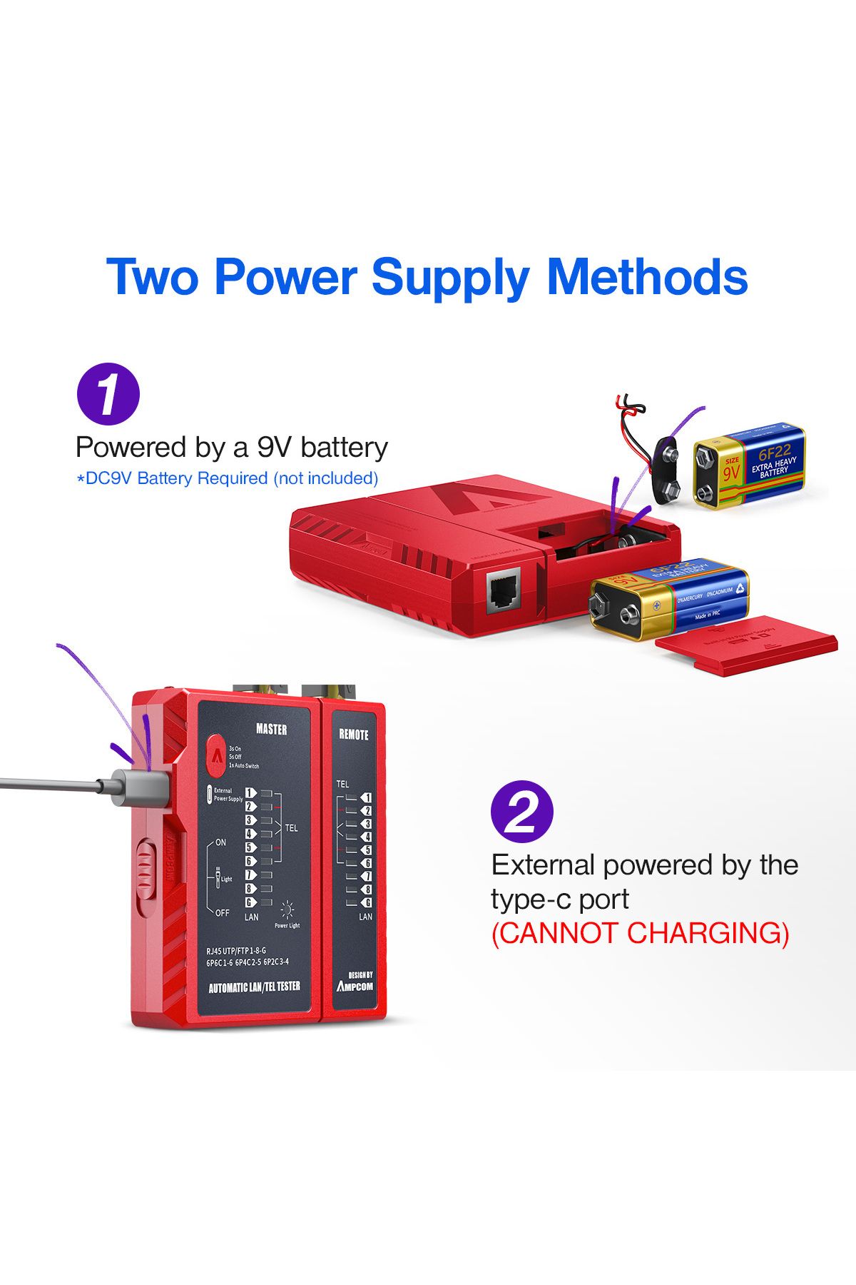 Choice-AMPCOM Network Cable Tester LAN Wire Tester Tool Networking Tool Ethernet Cable Repair For RJ45 R... 6