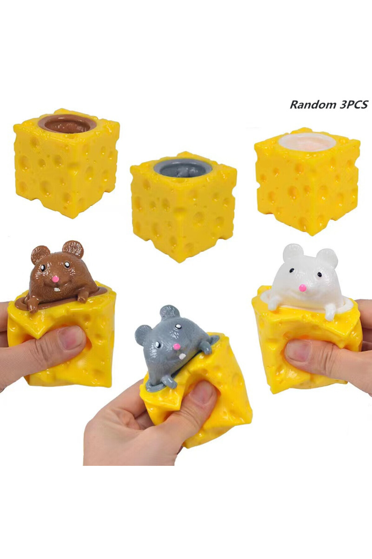 Choice-Random 3pcs Mouse Squishy Toy Cheese Stress Ball Squishy Rat Squeeze Cheese Fidgets Squishy Mice Toy 1