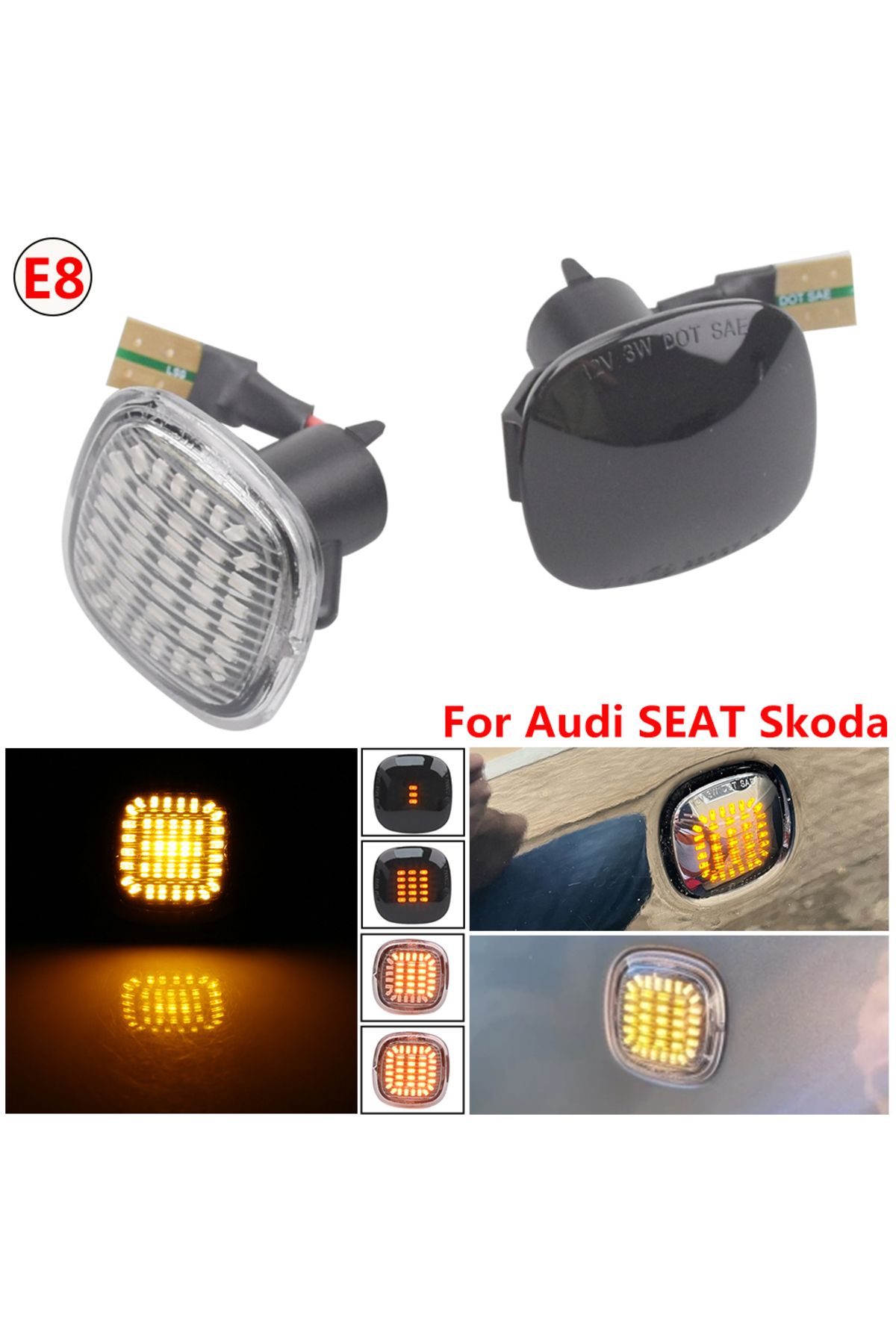 Choice-Dynamic LED Side Marker Turn Signal repeater Light for AUDI A3 A4 A8 SKODA Octavia Roomster Rapid... 3