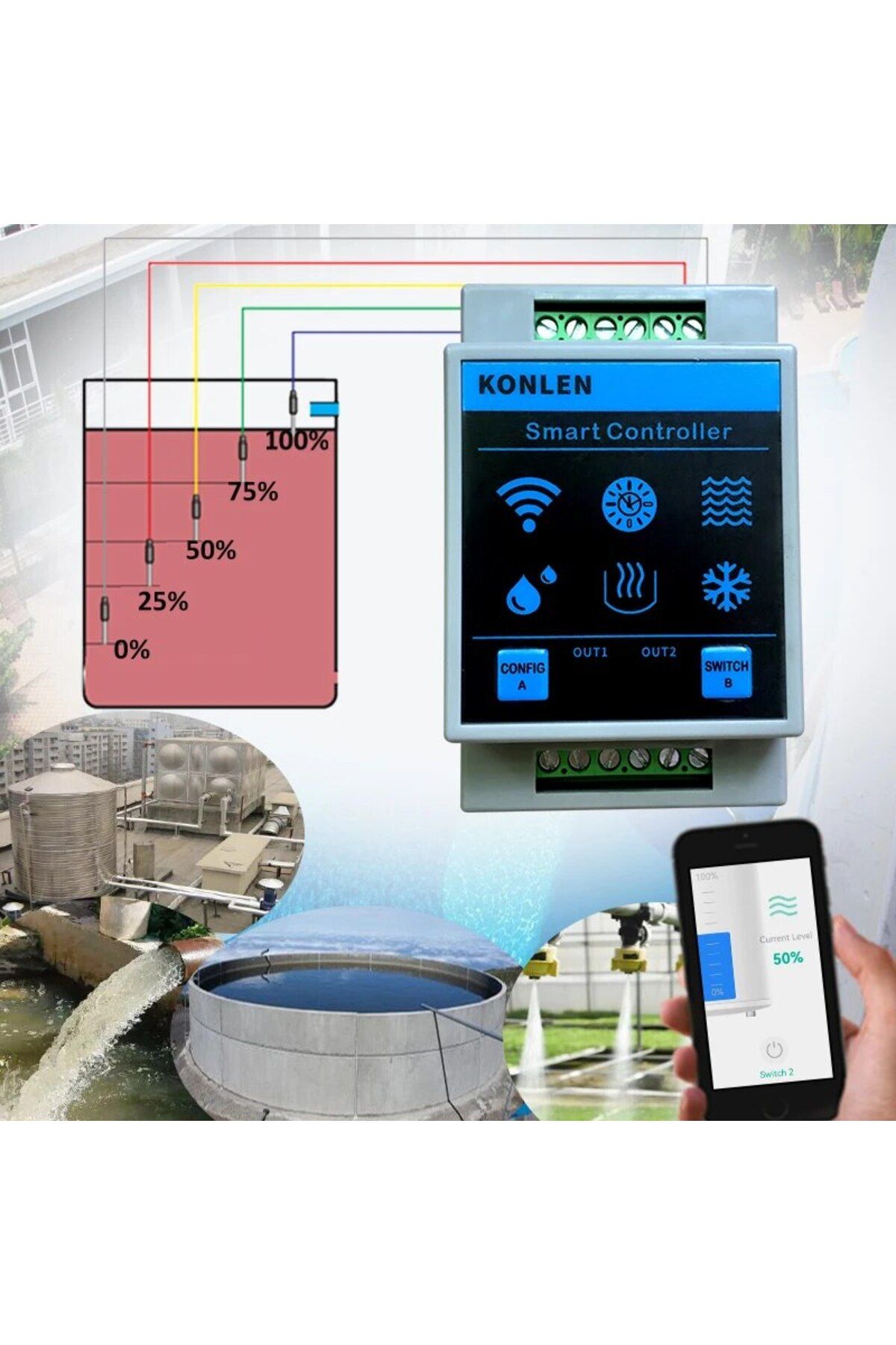 KONLEN-Tuya Water Level Sensor WIFI Controller Smart Home Leakage Flood Alarm Leak Protection Ove... 2