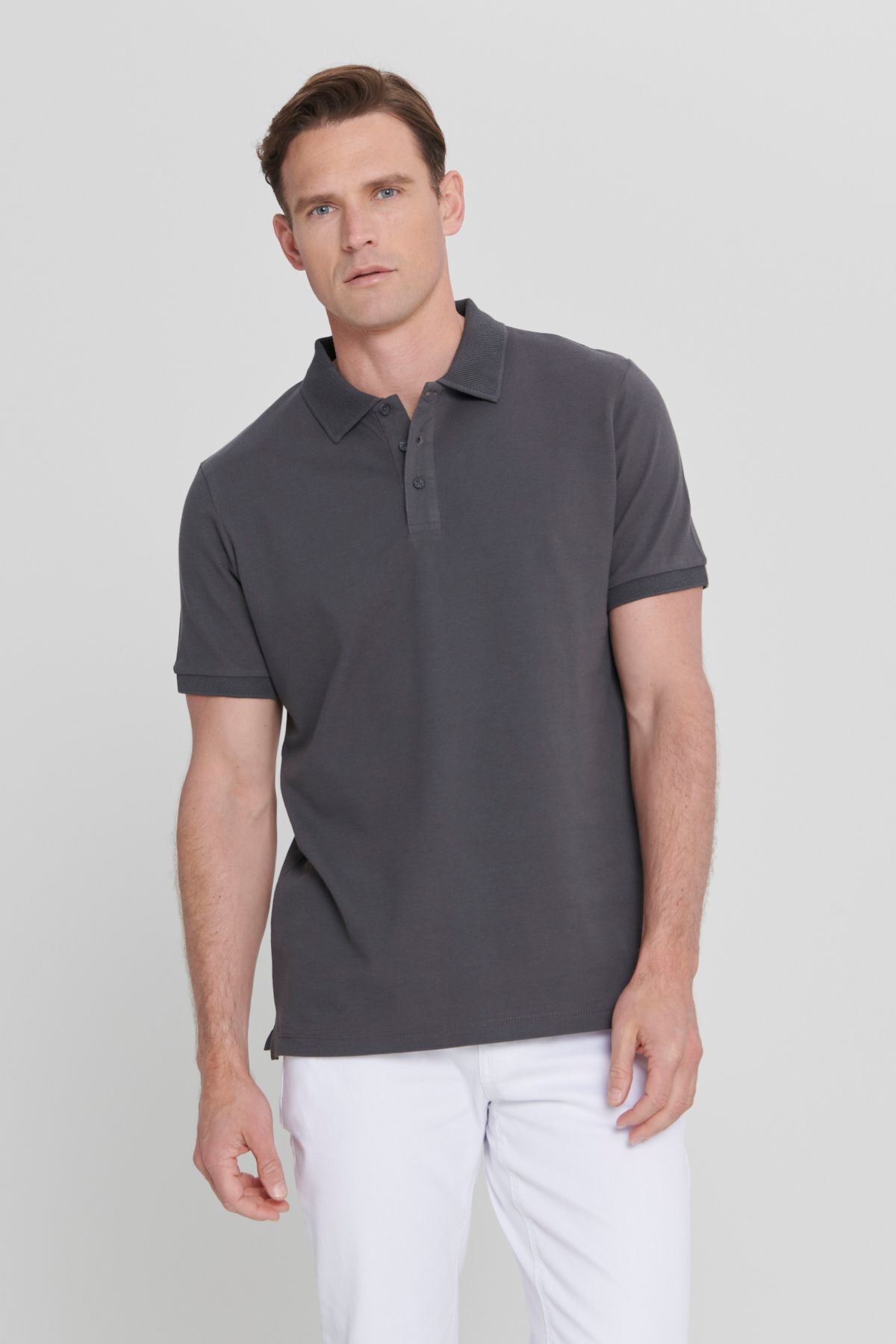 ALTINYILDIZ CLASSICS-Ανδρικό μπλουζάκι Anthracite Slim Fit Polo γιακά βαμβακερό - Uncurlable 4