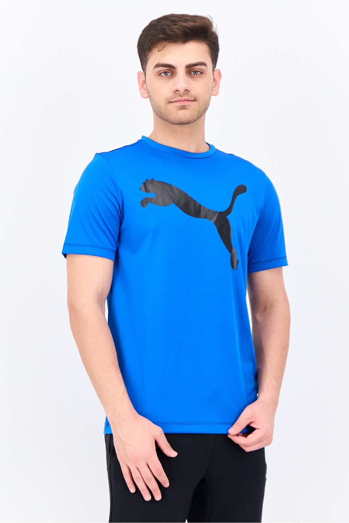 Puma-Men Sportswear Fit Brand Logo Short Sleeves Outdoor T-Shirt, Blue 1