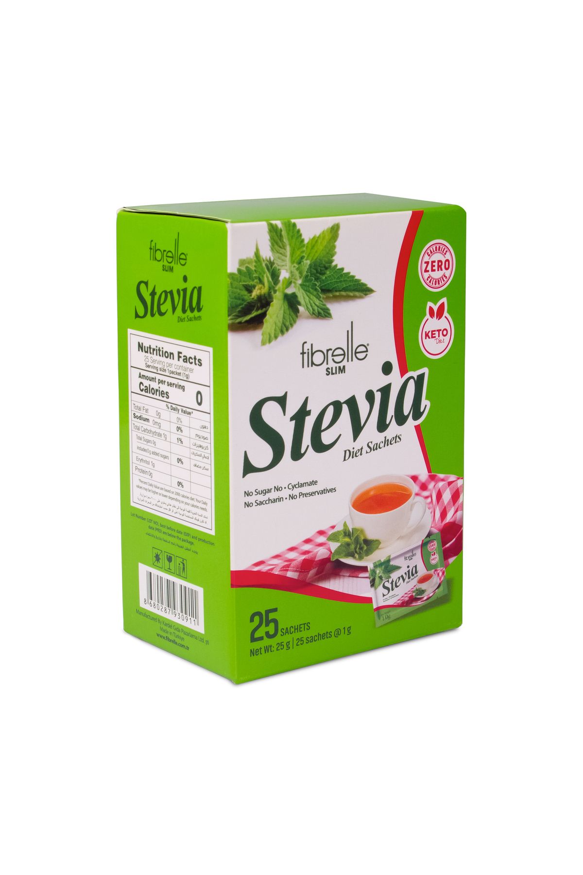 Fibrelle-Stevia Sweetener 25 Pieces - Sachet 1 g Sachet=15G Sugar for Very Sweet Lovers to Mena Area 2