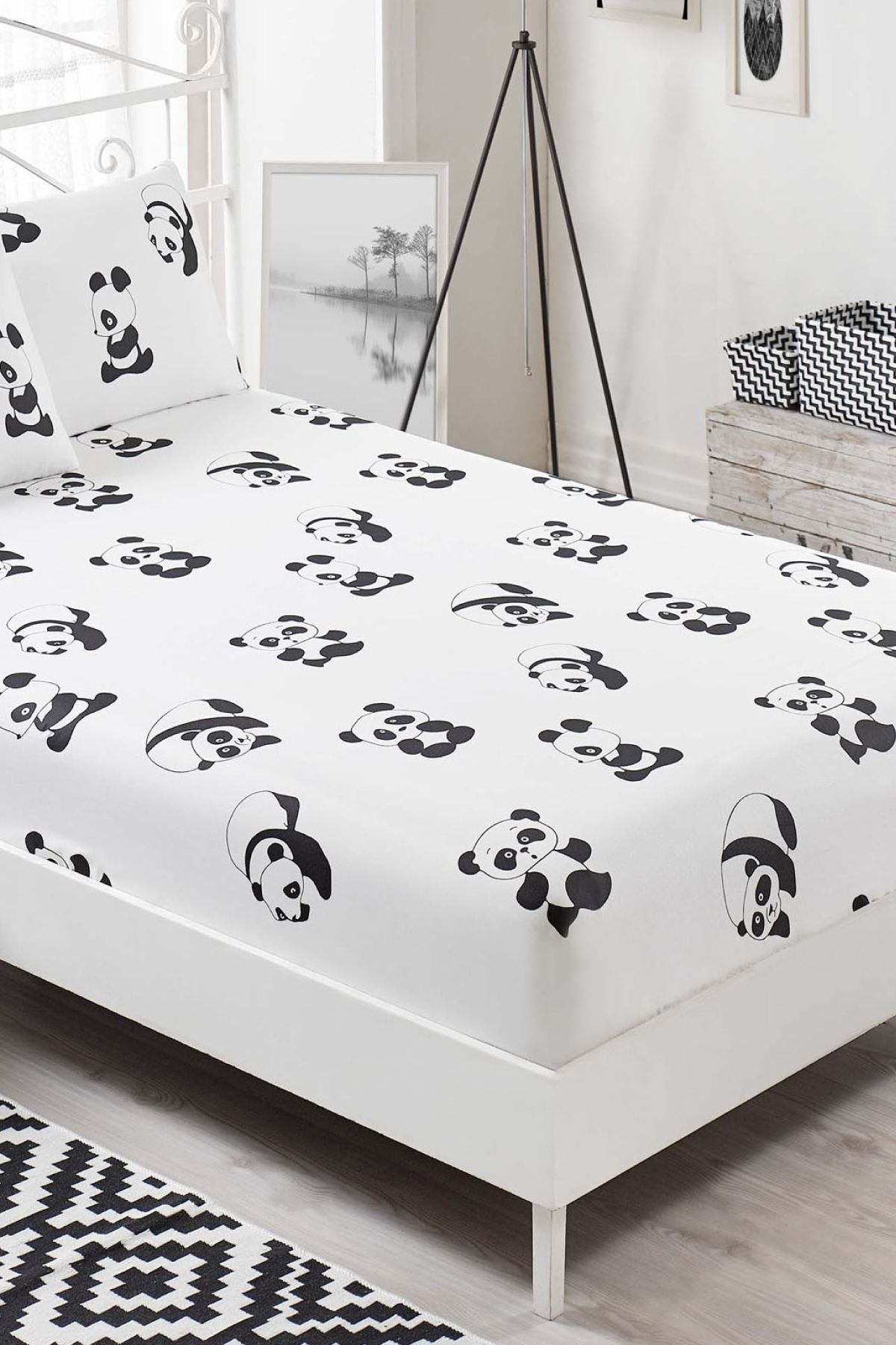 Eponj Home-Set cearșafuri duble Pes B&W Panda 3