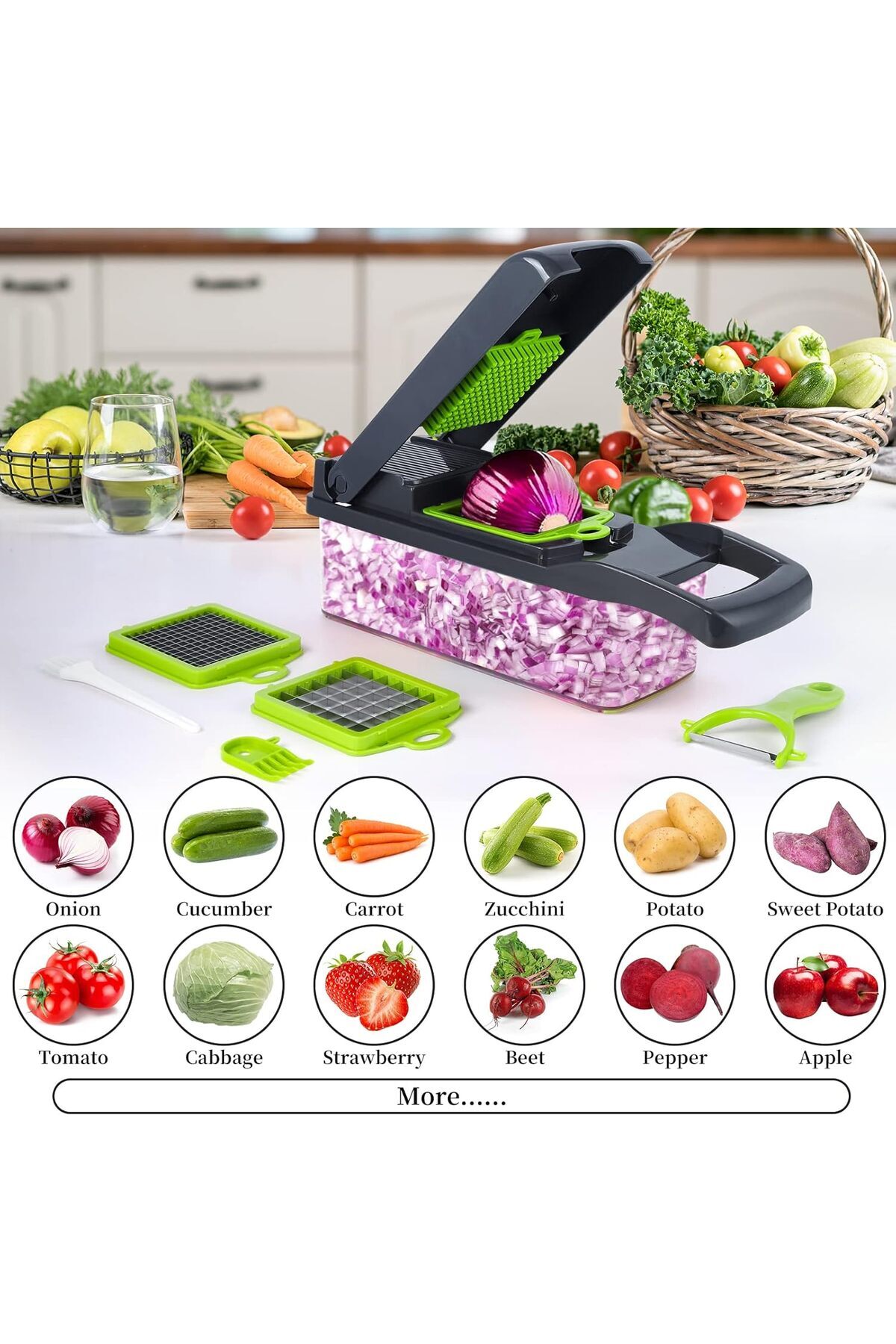 AWH-14-in-1 Vegetable Chopper, Pro Onion Slicer, 8 Blades Cutter, with Container for Garlic, Carrot 4