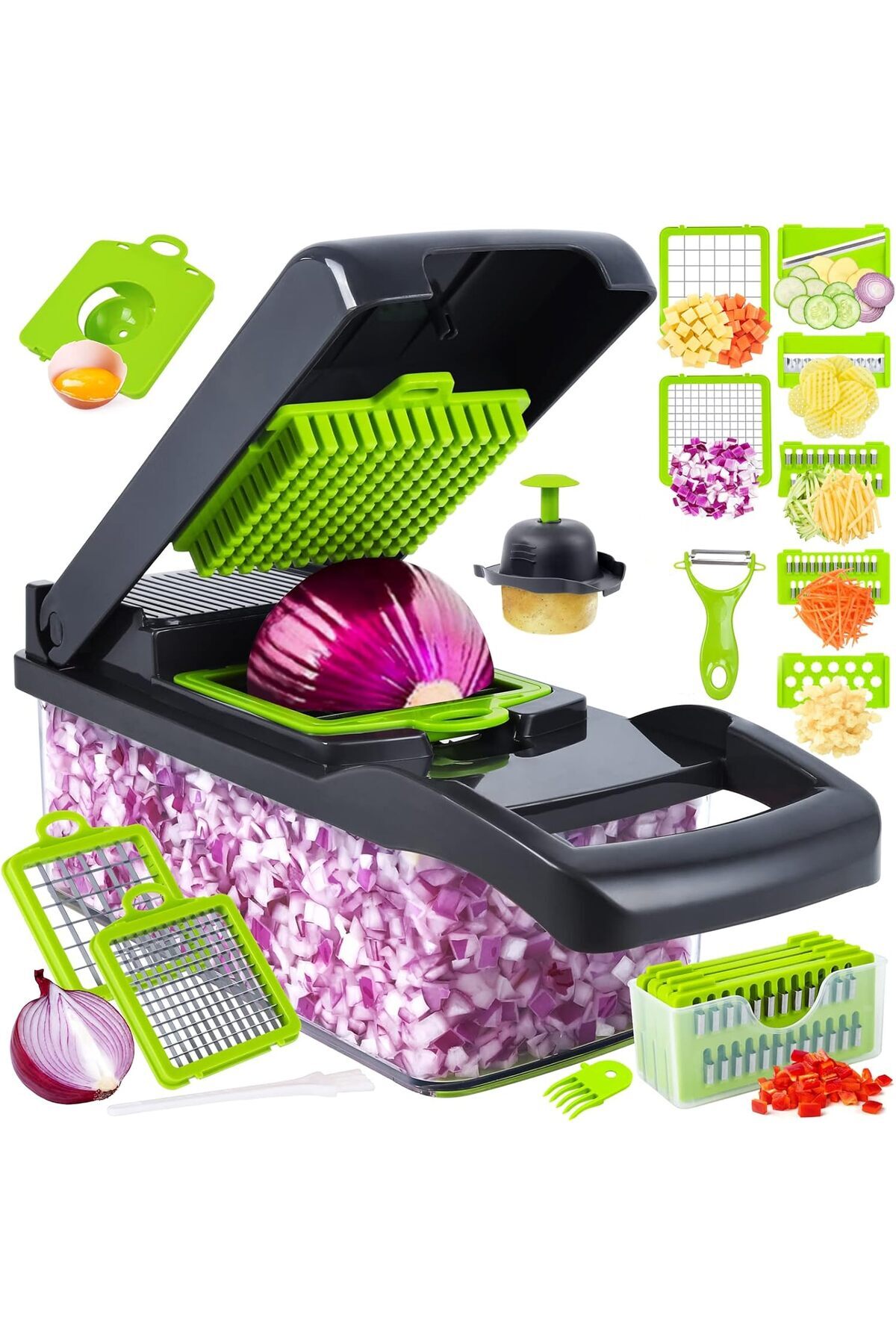 AWH-14-in-1 Vegetable Chopper, Pro Onion Slicer, 8 Blades Cutter, with Container for Garlic, Carrot 1