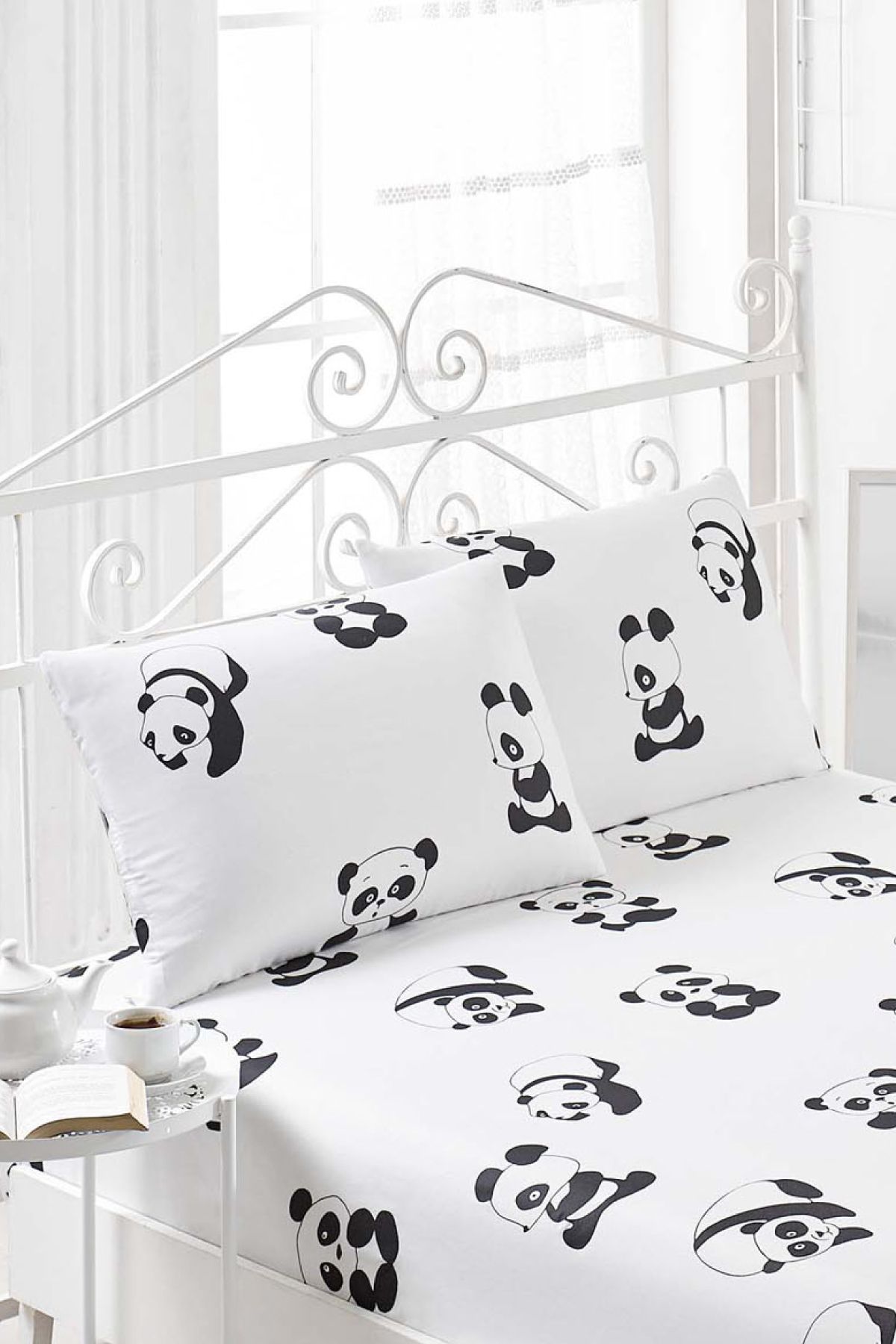 Eponj Home-Set cearșafuri duble Pes B&W Panda 5