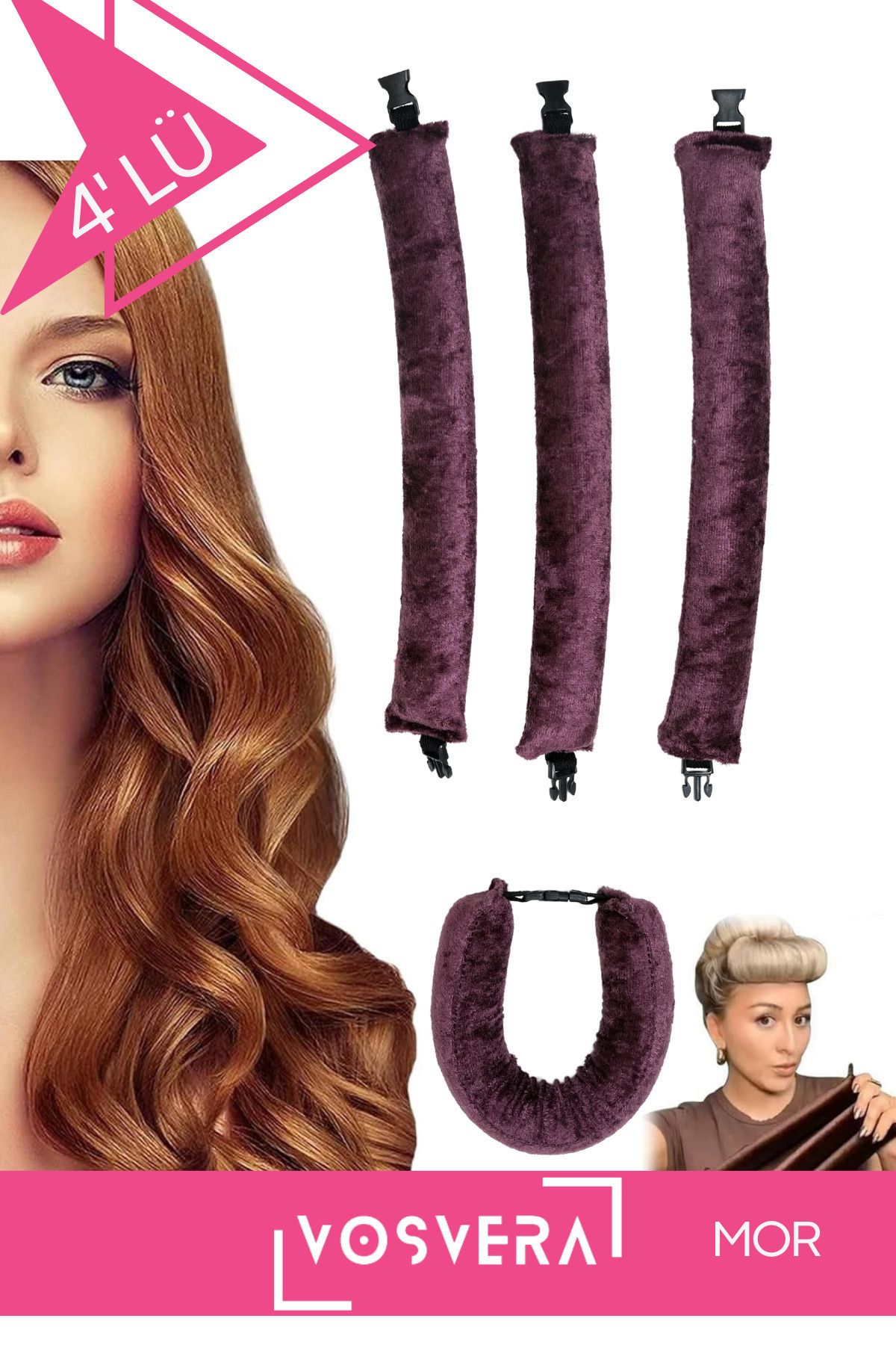 vosvera-Velvet Hair Styler - Pachet de 4 Bigudiuri Sos pentru ondularea părului fără căldură 2
