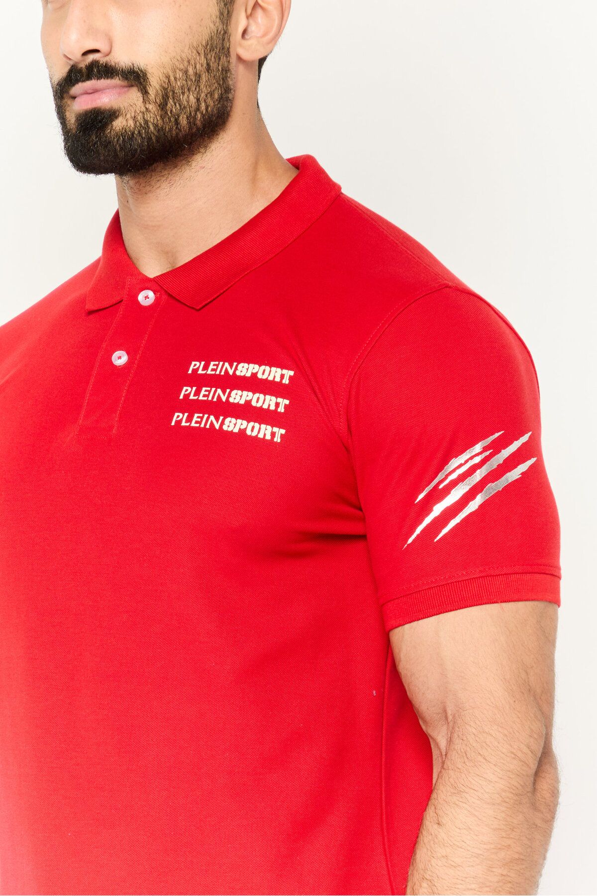 Plein Sport-Men Sportswear Fit Short Sleeves Outdoor Polo Shirt, Red 3