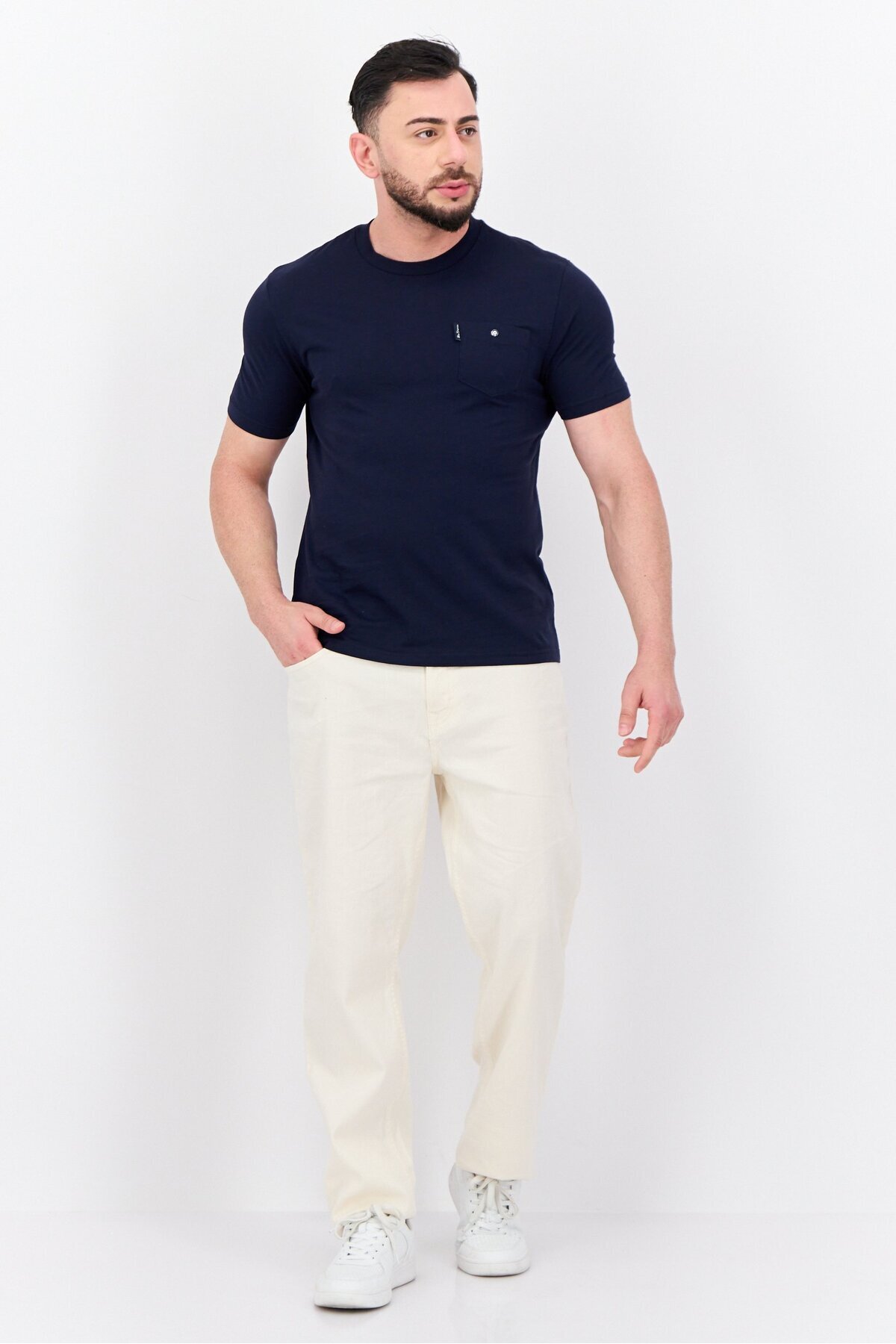 Ben Sherman-Men Crew Neck Short Sleeves Brand Logo T-Shirt, Navy 4