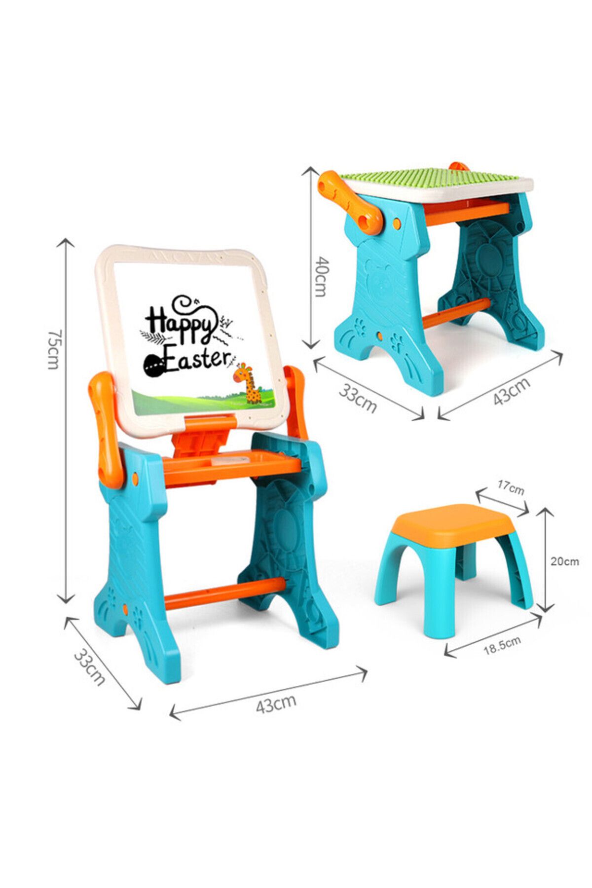 Little Story-Double Sided 2-IN-1 Blocks Table & Magnetic Learning Board Set w/ Chair 5
