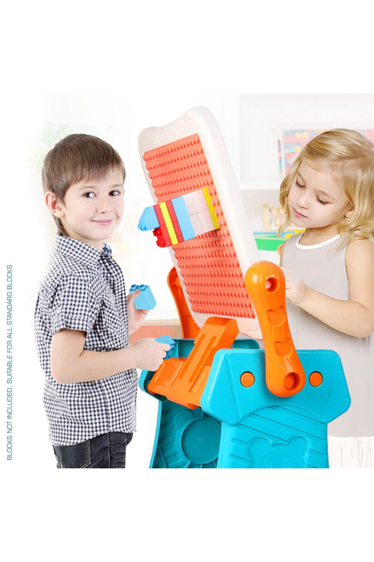 Little Story-Double Sided 2-IN-1 Blocks Table & Magnetic Learning Board Set w/ Chair 2