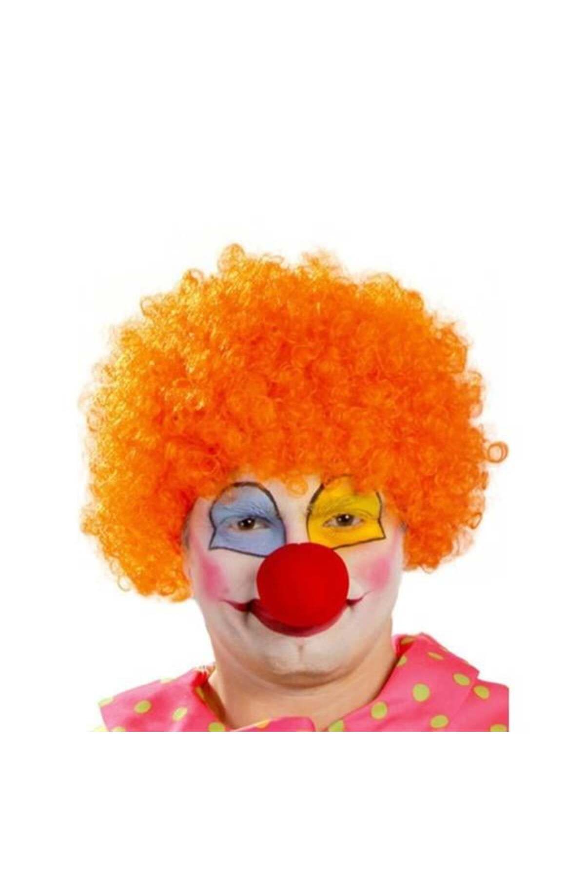Roses Store Turuncu Renk Kıvırcık Afro Palyaço Seti