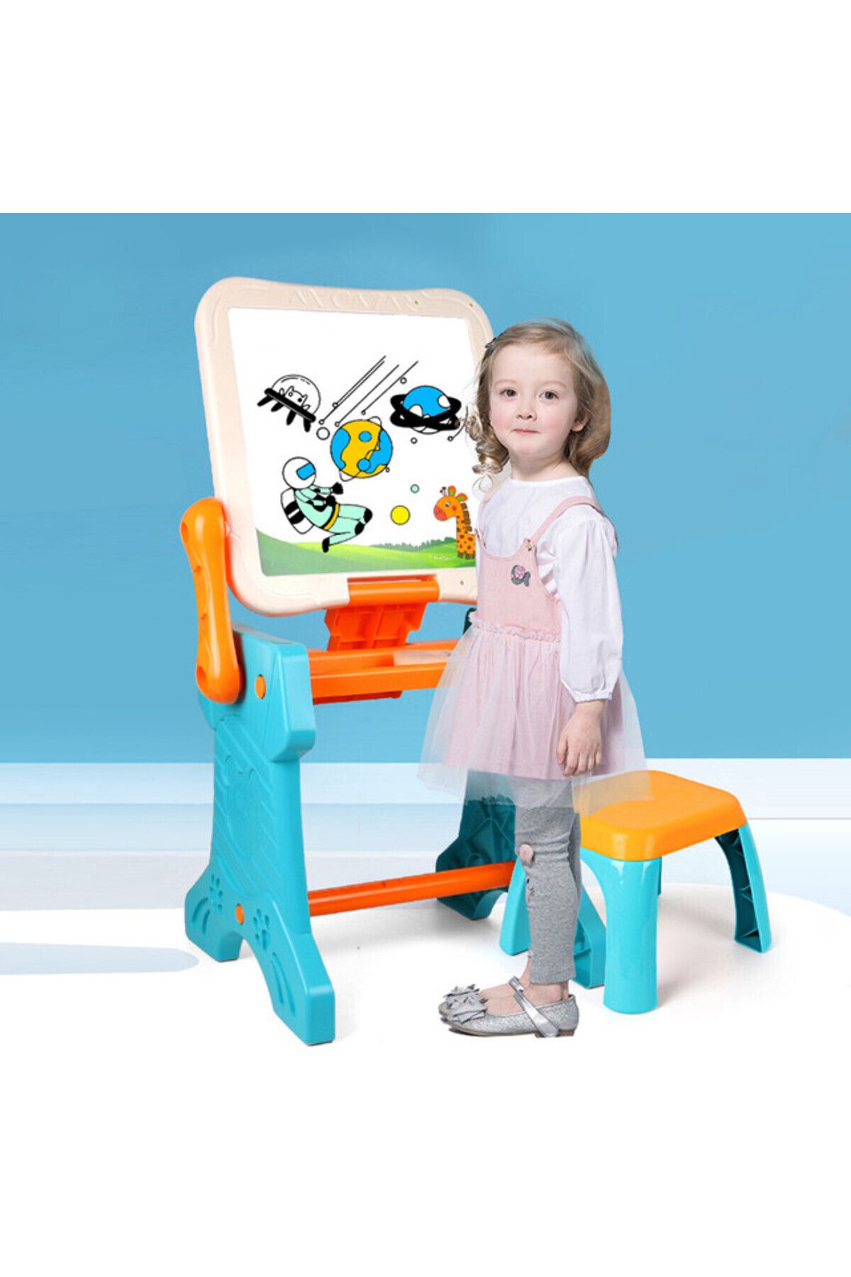 Little Story-Double Sided 2-IN-1 Blocks Table & Magnetic Learning Board Set w/ Chair 4