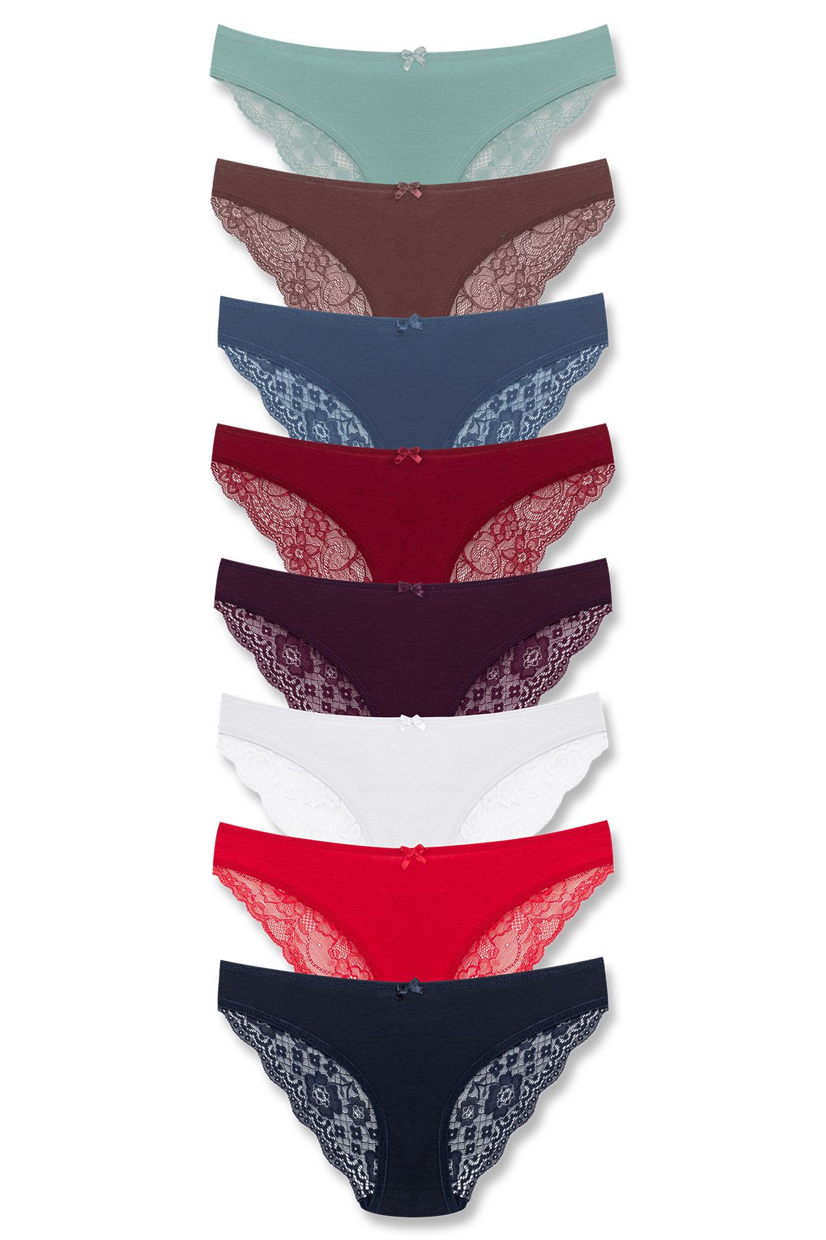 HNX-8 Pcs Cotton Back Hem Lace Slip Women Panties 1