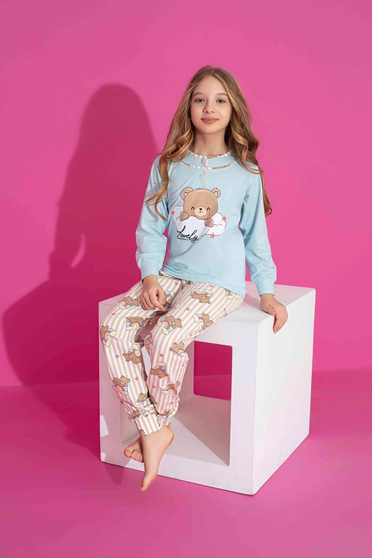 Tarık-Girl's Bear Patterned Long Sleeve Pijama Set 2