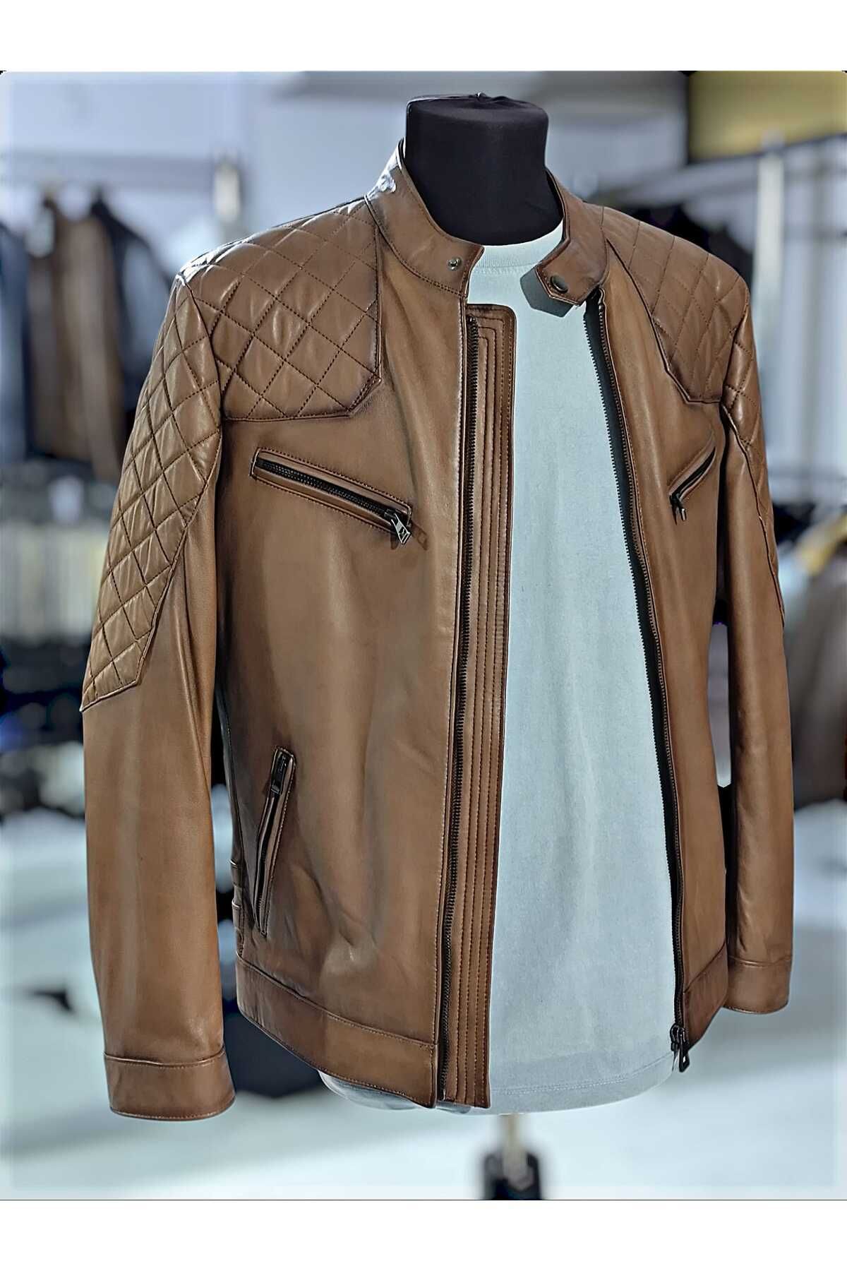 LEATHER HOUSE ERKEK DERİ MONT NAKIŞ DETAYLI