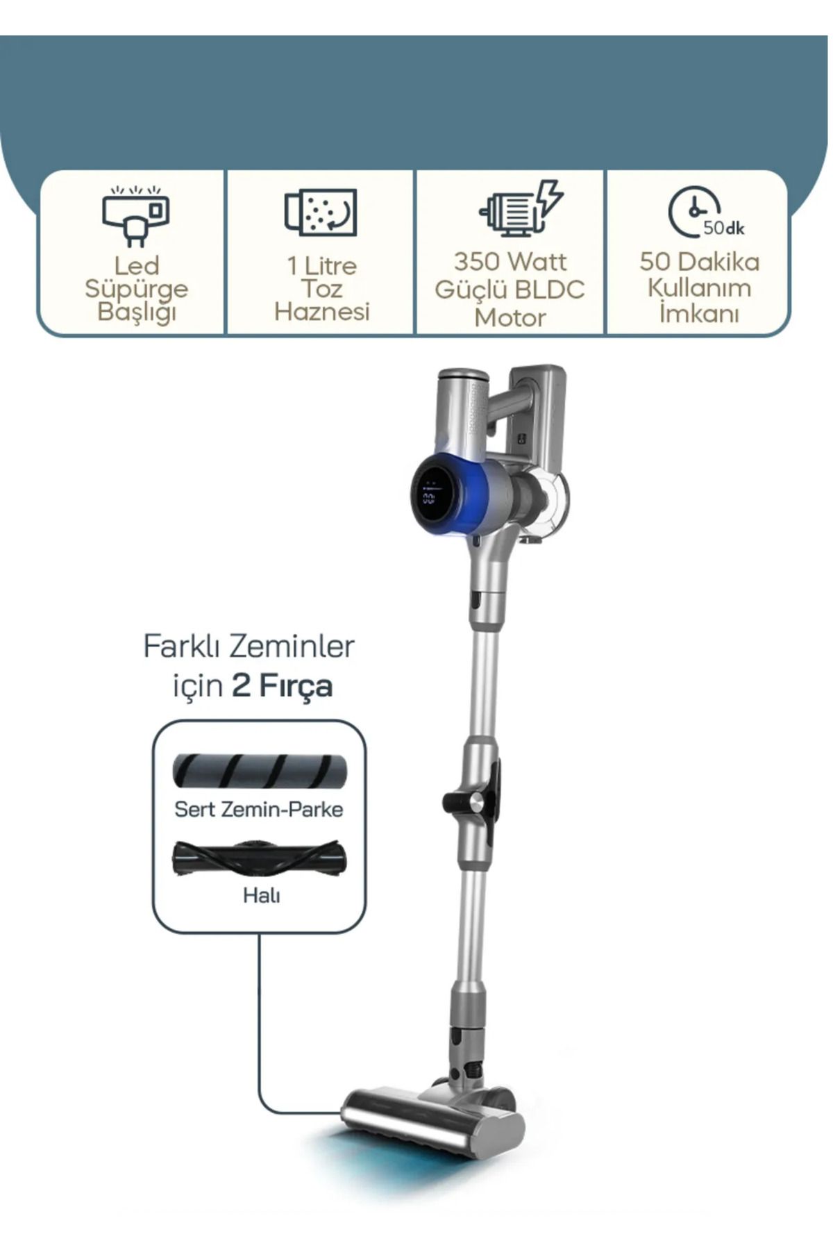 teknotrust Güçlü Motor Ev/Araç/Ofis 8621 Bldc Motorlu Dikey Kablosuz Şarjlı Led Aydınlatmalı Süpürge