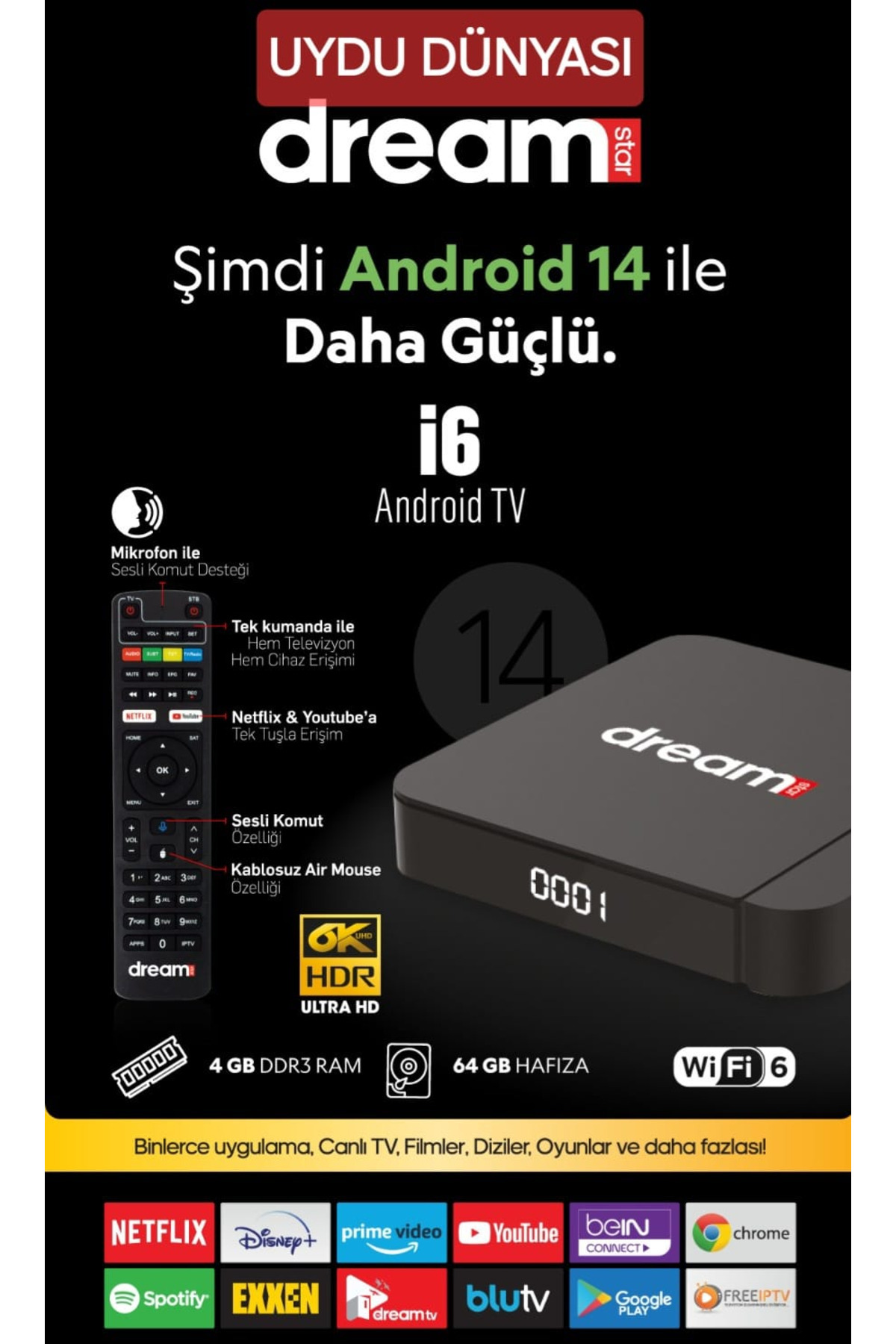 Dreamstar-مشغل الوسائط I6 Android، ذاكرة وصول عشوائي 4 جيجابايت، ذاكرة 64 جيجابايت، جهاز تحكم عن بعد للقيادة الصوتية 2