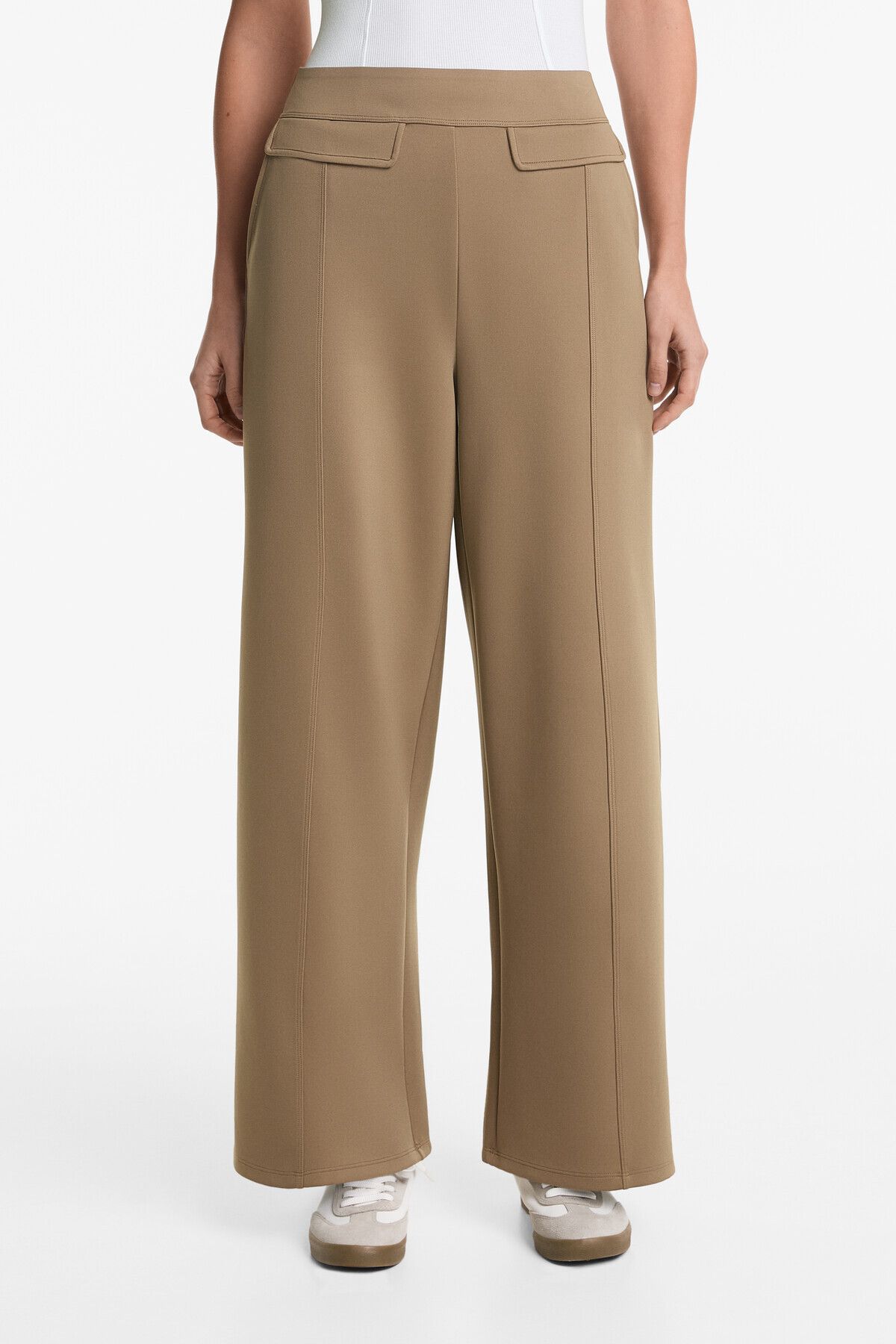 Oysho-Neoprene-effect bootcut trousers 1