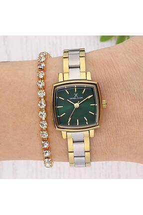 Daniel Klein DK102-DKE.1.10677-6 ALTIN KAPLAMA YEŞİL KADRAN KARE KADIN KOL SAATİ