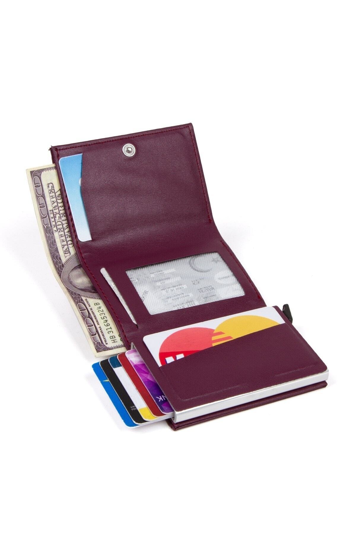 Newish Kadın Mor Mekanizmalı Cüzdan Otomatik Nakit Para Bölmeli Kızaklı Kartlık Cüzdan 7,5x10cm) görsel 3