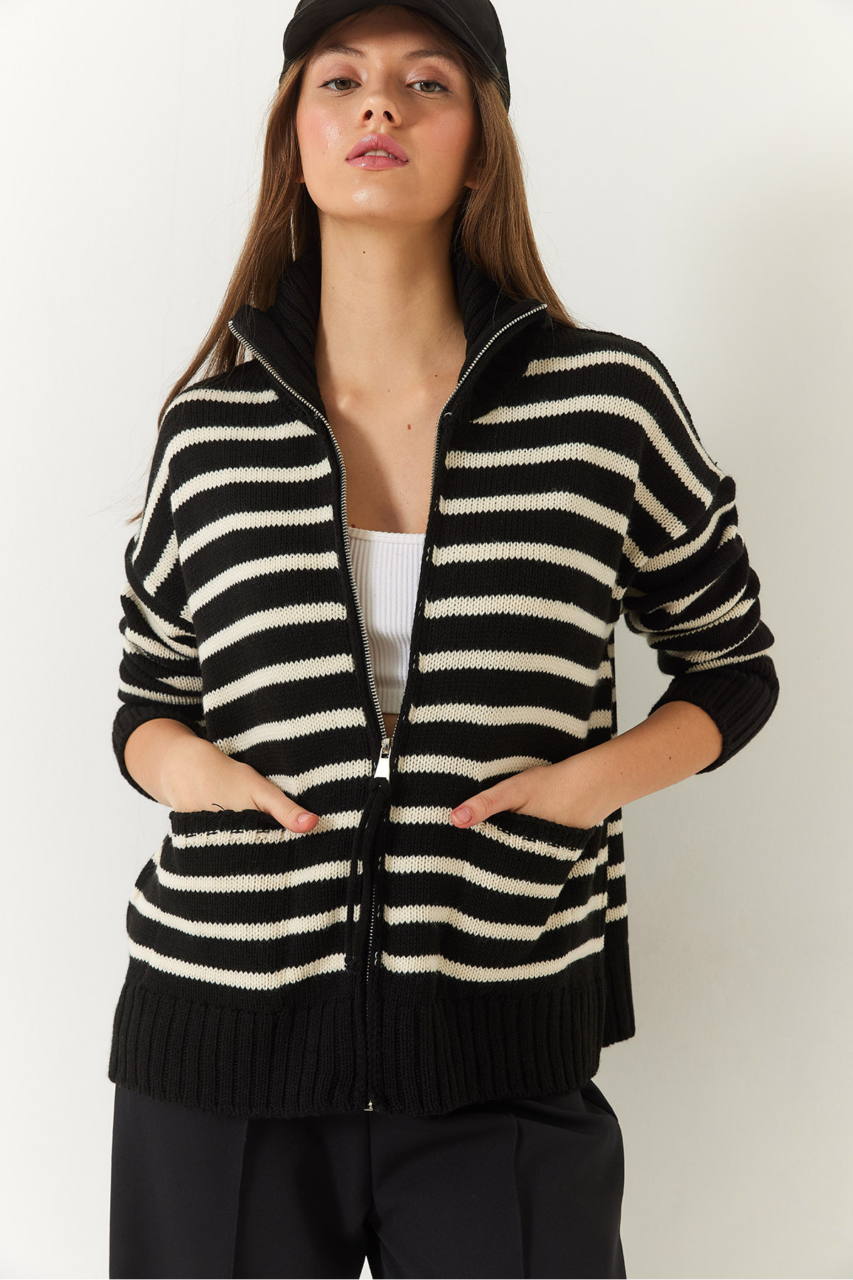 Striped Zip-Up Knitwear Cardigan with Pockets 4