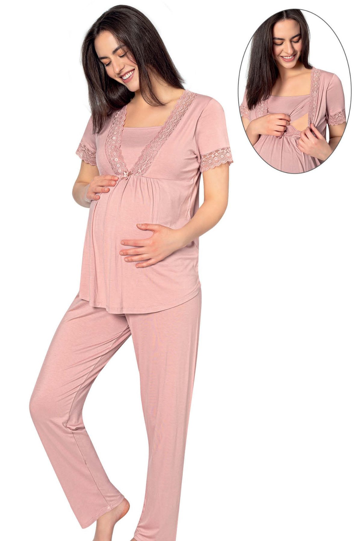 Cotpark Set Pijamale De Damă Din Bumbac Pieptănat Din Viscoză - Pentru Alăptare, Mâneci Scurte, Maternitate Și Maternitate Femeie - 2XL