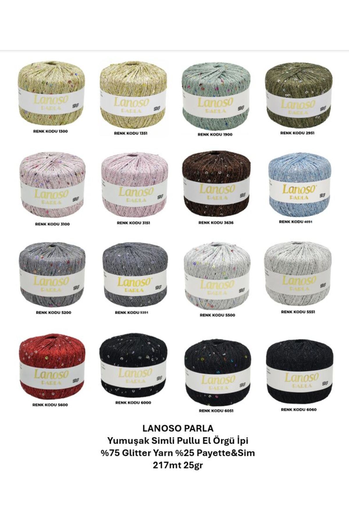 Lanoso-Parla 5600 - Single Ball 75% Glitter Yarn 25% Sequin Glitter Sequin Hand Knitted - 217Mt 25Gr 2