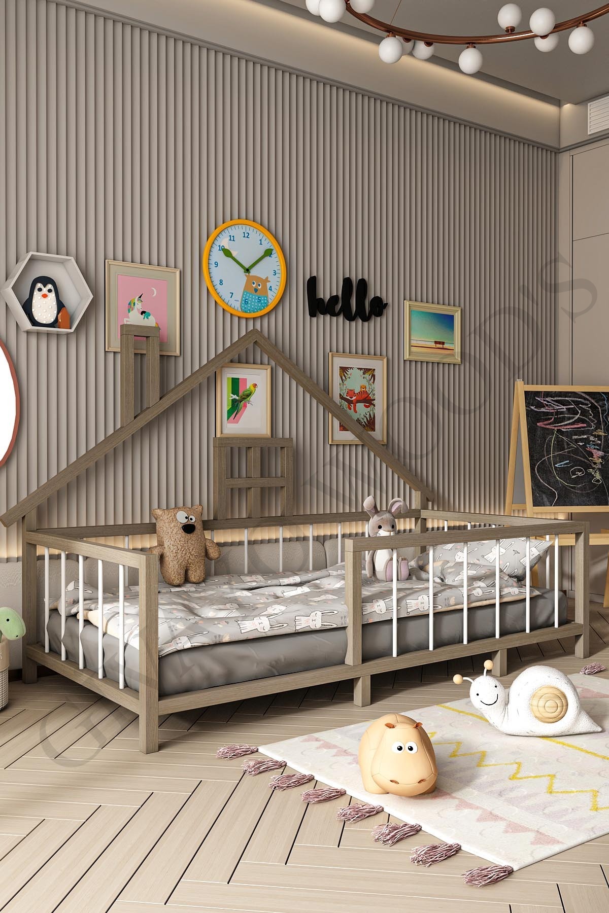 GİVAYO WOOD'S Judy Bebek Çocuk Montessori Ahşap Görünümlü MDF Yatak