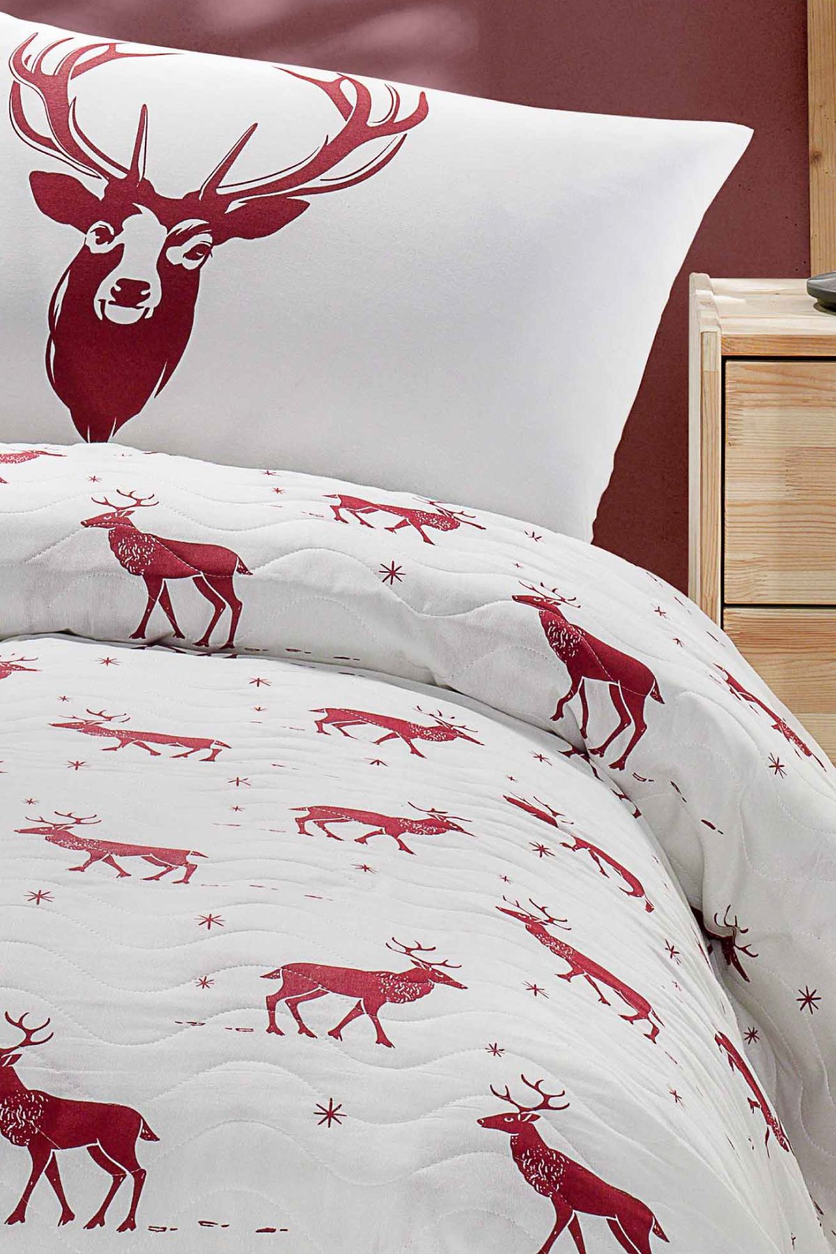 Eponj Home-Single Quilted Bedspread Set Deer Claret Red 4