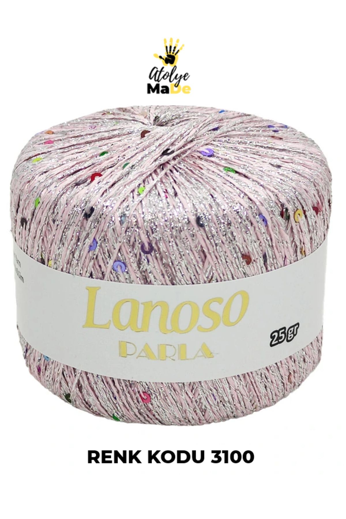 Parla 3100 - Yumuşak Simli Pullu El Örgü İpi - %75 Glitter Yarn %25 Payette&Sim 217mt 25gr TEK YUMAK