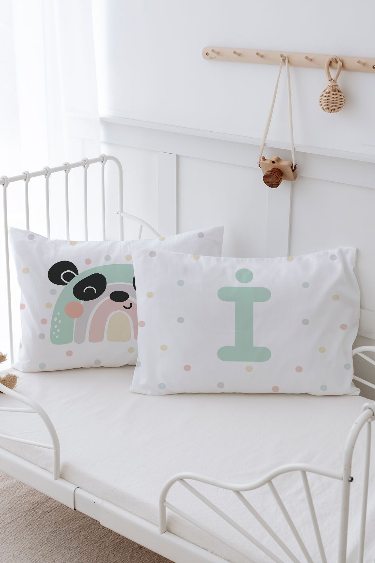 Tuğba Kuğu-Mint Blue Panda Patterned 2-Piece Pillowcase - Letter Series 3