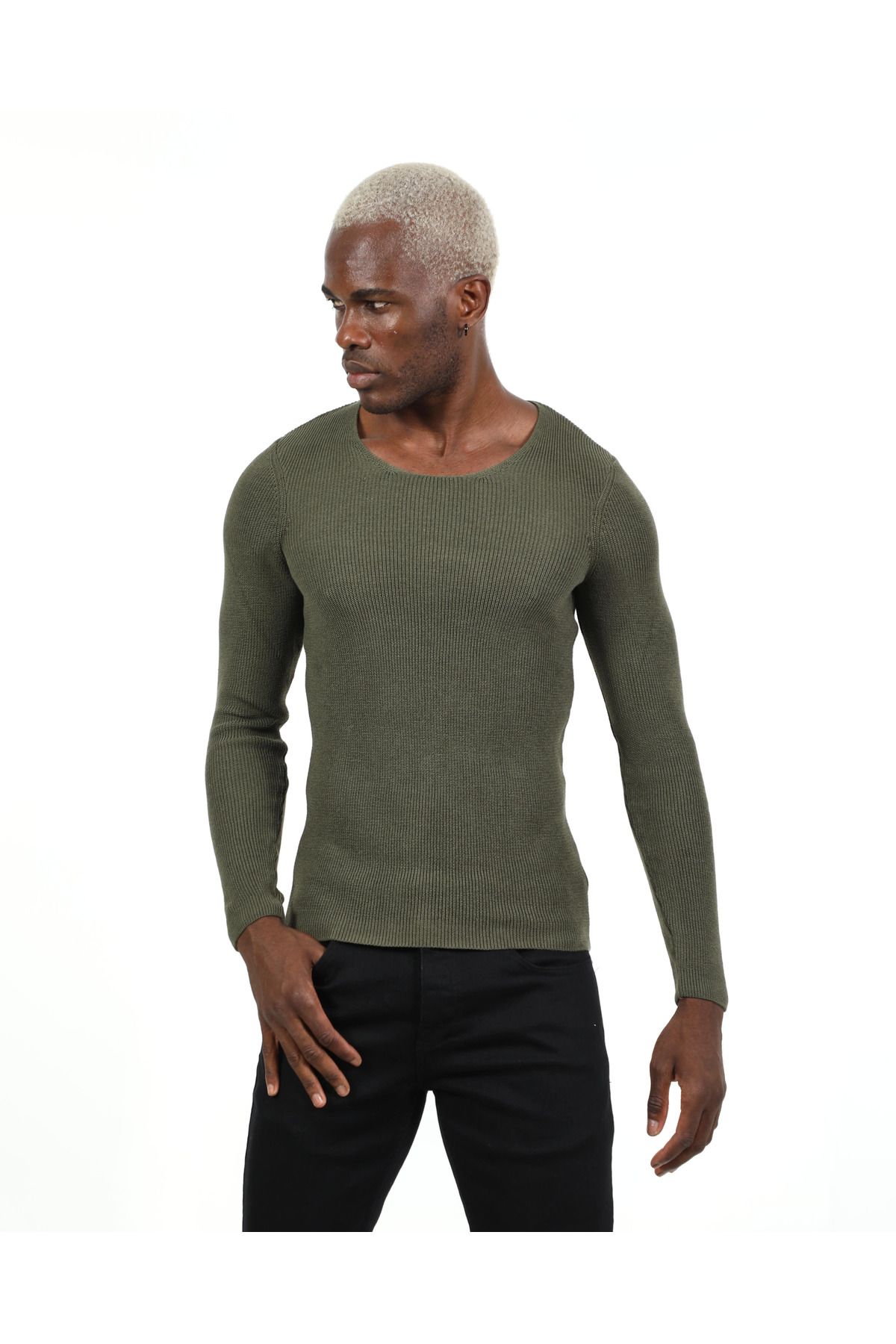 elkumoda-Men's Slim Fit Knitwear Sweater - Natural Cotton, Non-Pilling Slim Fit, Fashionable and Comfortable Body Fit Knitted 3