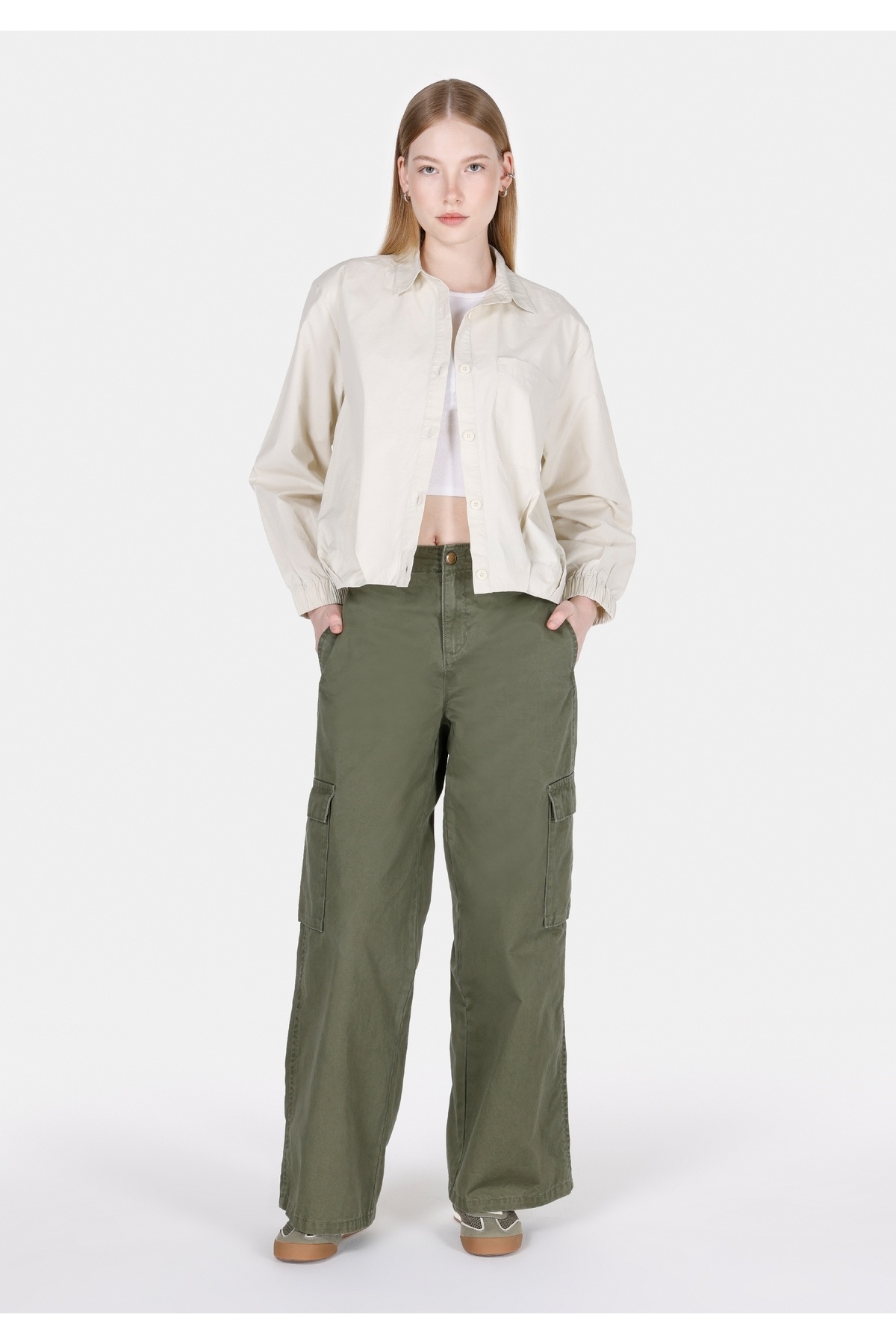 کالینز پیراهن آستین بلند زنانه یقه گرد ساده بژ CL1073119