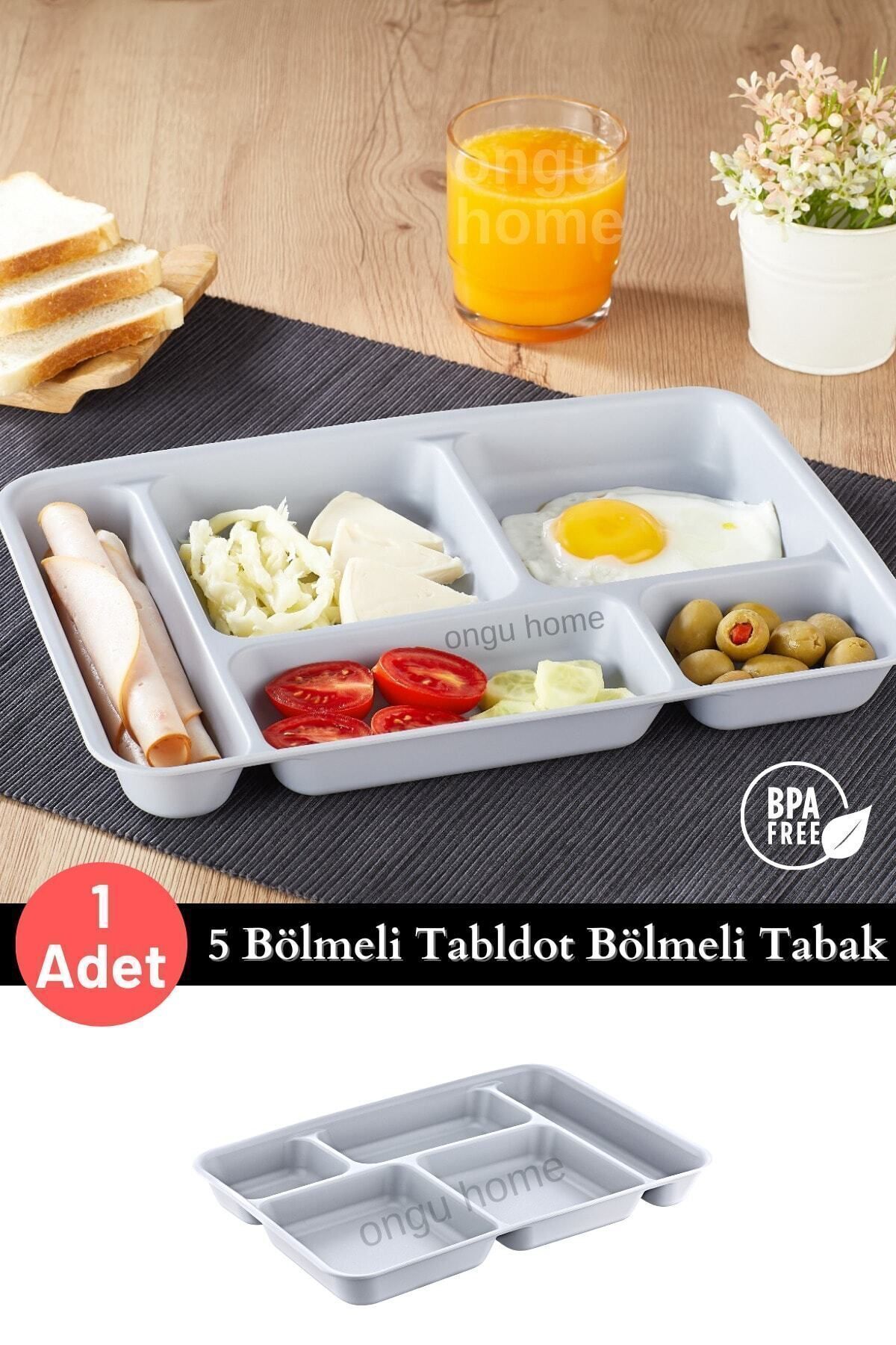 ongu home Beş Bölmeli Tabldot Tabak Yıkanabilir Mama Tabağı Yemek Tabağı Kahvaltı Tabağı ( Gri ) fotoğrafı 2 (önizleme)